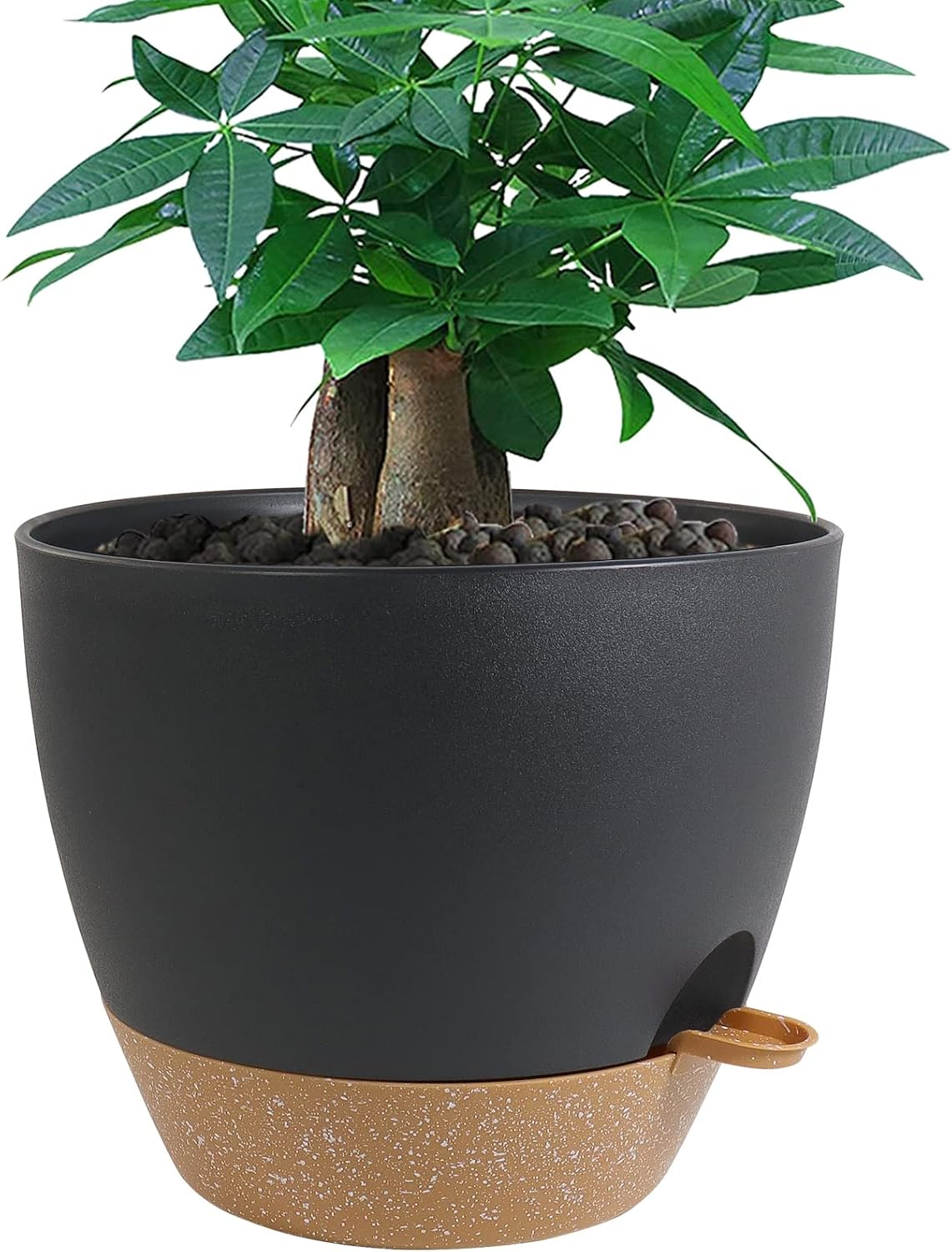 12 Inch Large Self Watering Pots, Plastic Planters with 60Oz Removable Deep Reservoir and Multi Mesh Drainage Holes for Indoor Outdoor Garden Plants and Flowers, Green with Brown