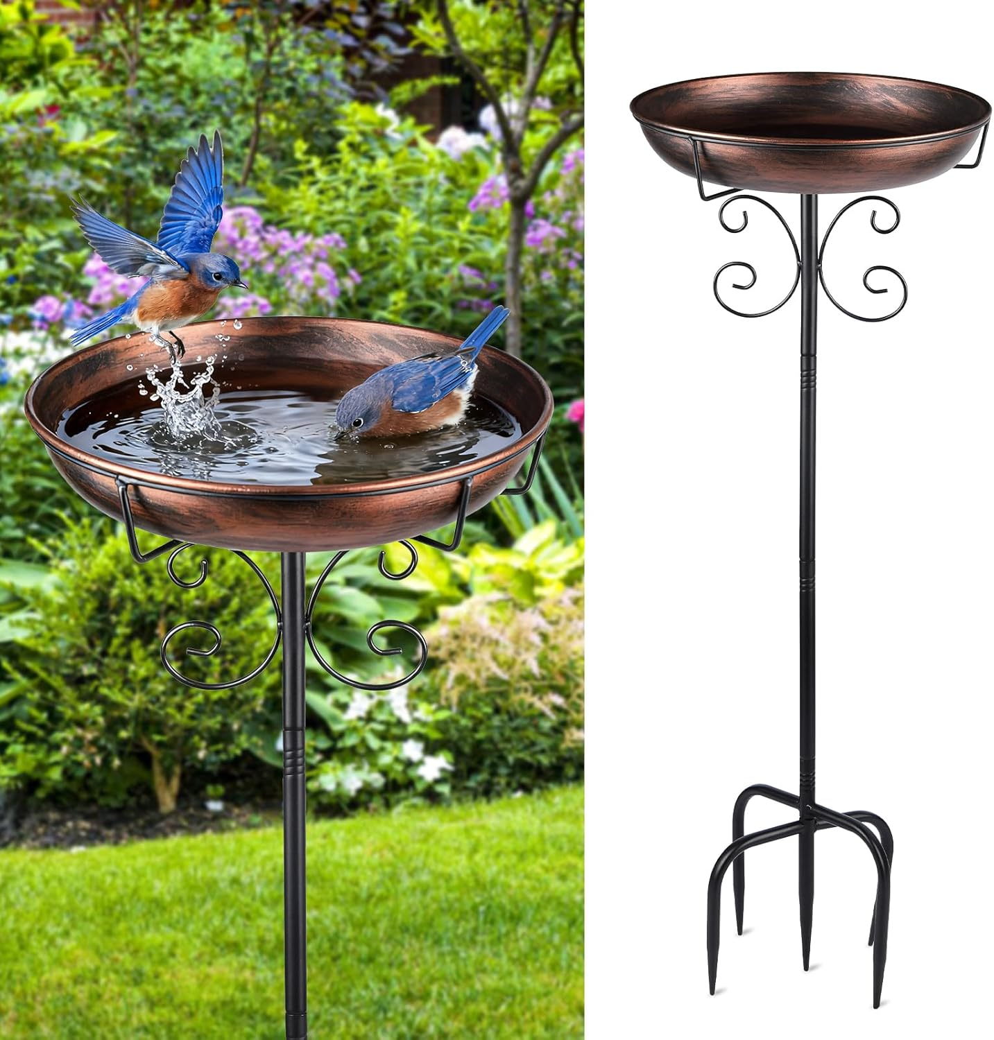 STAVAN Metal Bird Bath for Outdoors, 35" Vintage Freestanding Birdbath with Upgraded 5-Pronged Base, Sturdy, Weather-Resistant Detachable Bird Bath & Feeder for Garden & Patio (Antique Bronze) image number 5