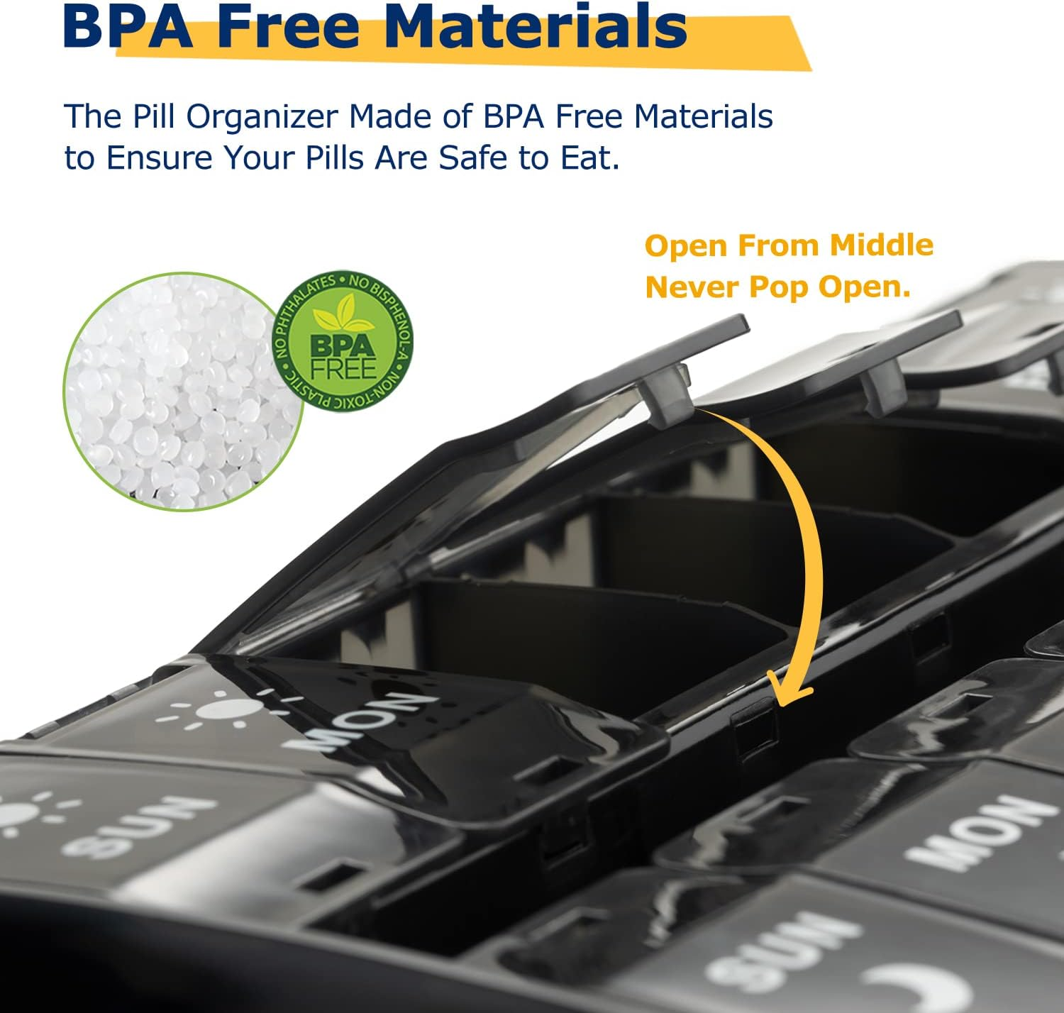 Xl Large Pill Organizer 7 Day, Weekly Medicine Pill Box 2 Times a Day，Am Pm Pill Case Organizer 14 Compartments with Hinged Lids Design，Daily Vitamin Box Pill Dispenser for Fish Oil/Supplements(Black) - Rainbow image number 5