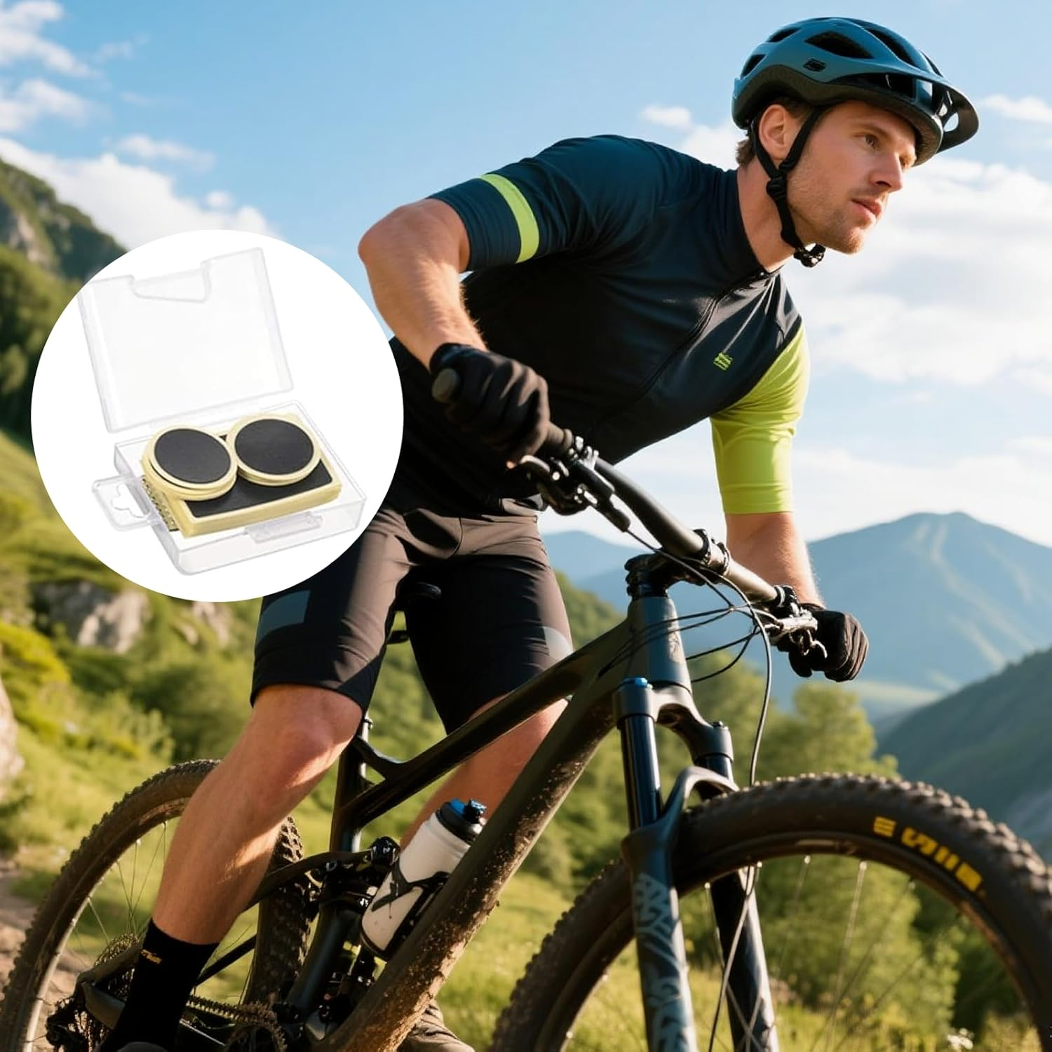 Puncture Repair Kit Bicycle with 24 Self-Adhesive Bike Puncture Repair Patches and 4 Metal Files Portable Tire Tool Repair Kit Puncture Repair Kit Suitable for All Bicycles image number 1