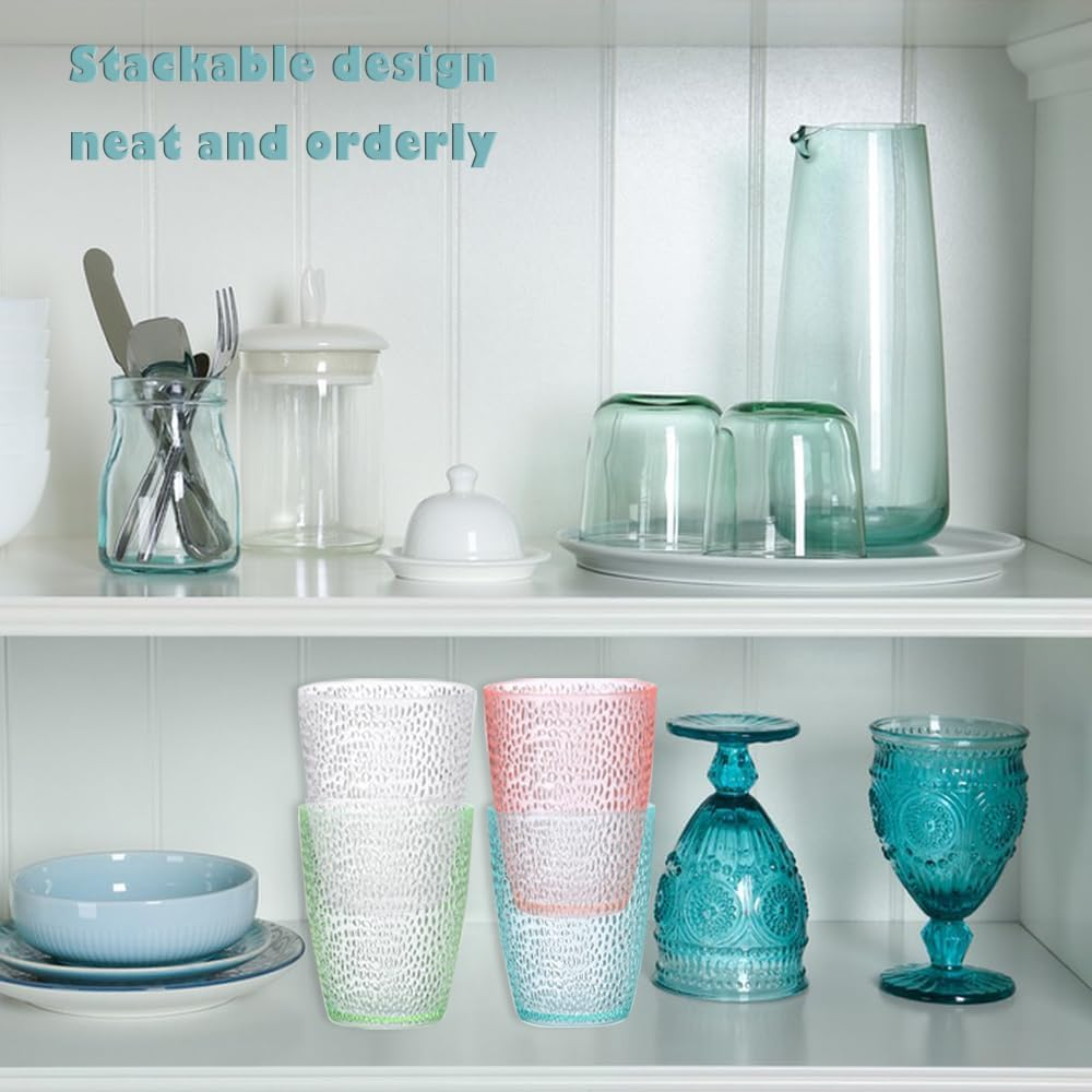 4 PCS Colored Plastic Drinking Glasses, Reusable Acrylic Drinking Cups, Stackable Beverage Cup, Unbreakable Water Tumblers, BPA Free, Dishwasher Safe, 290 ML/10 OZ image number 5