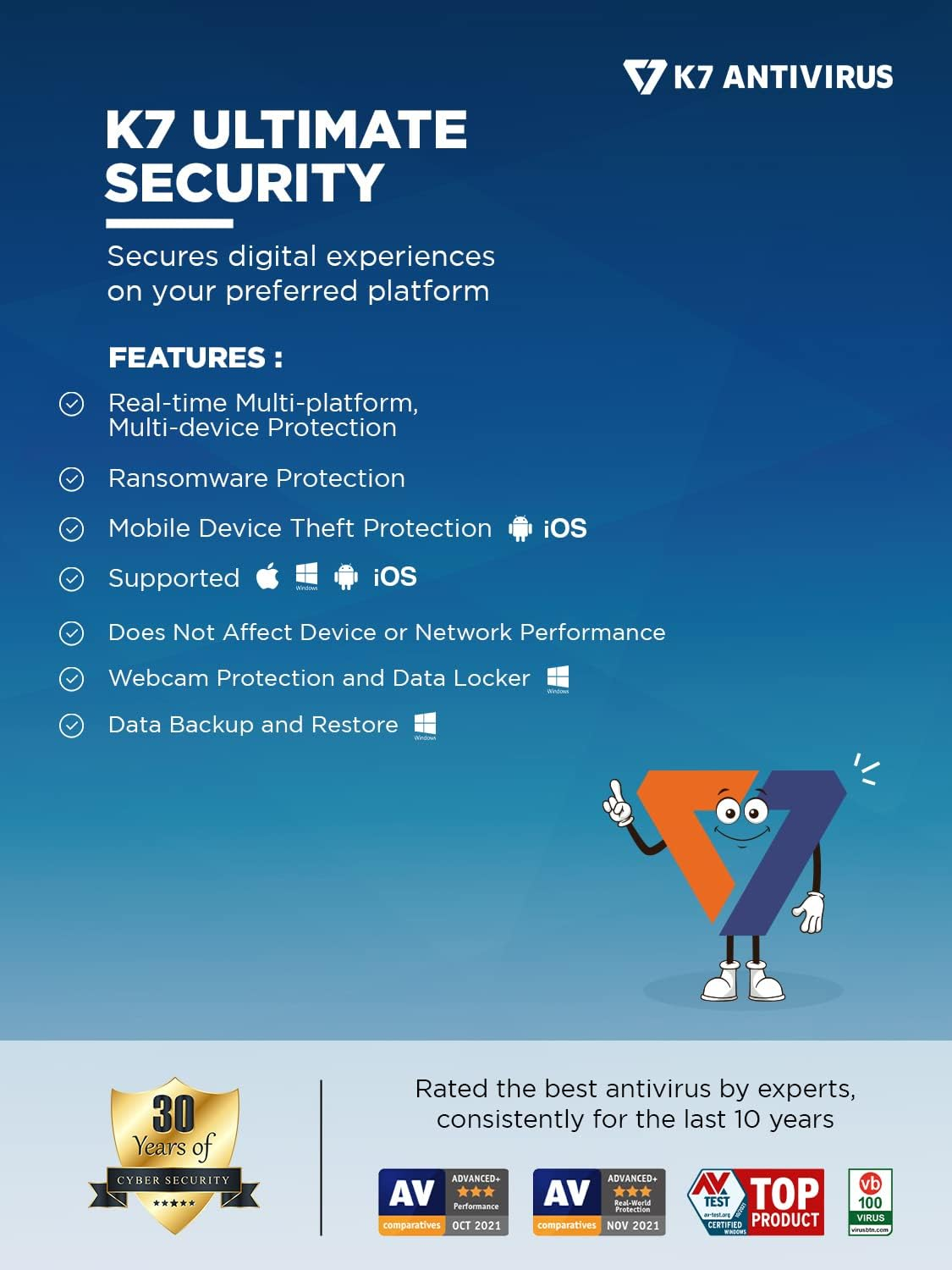 K7 Ultimate Security Antivirus Software 2025 |5 Devices, 5 Year|Threat Protection,Internet Security,Data Backup,Mobile Protection| Laptop,Pc, Mac&reg;,Phones,Tablets