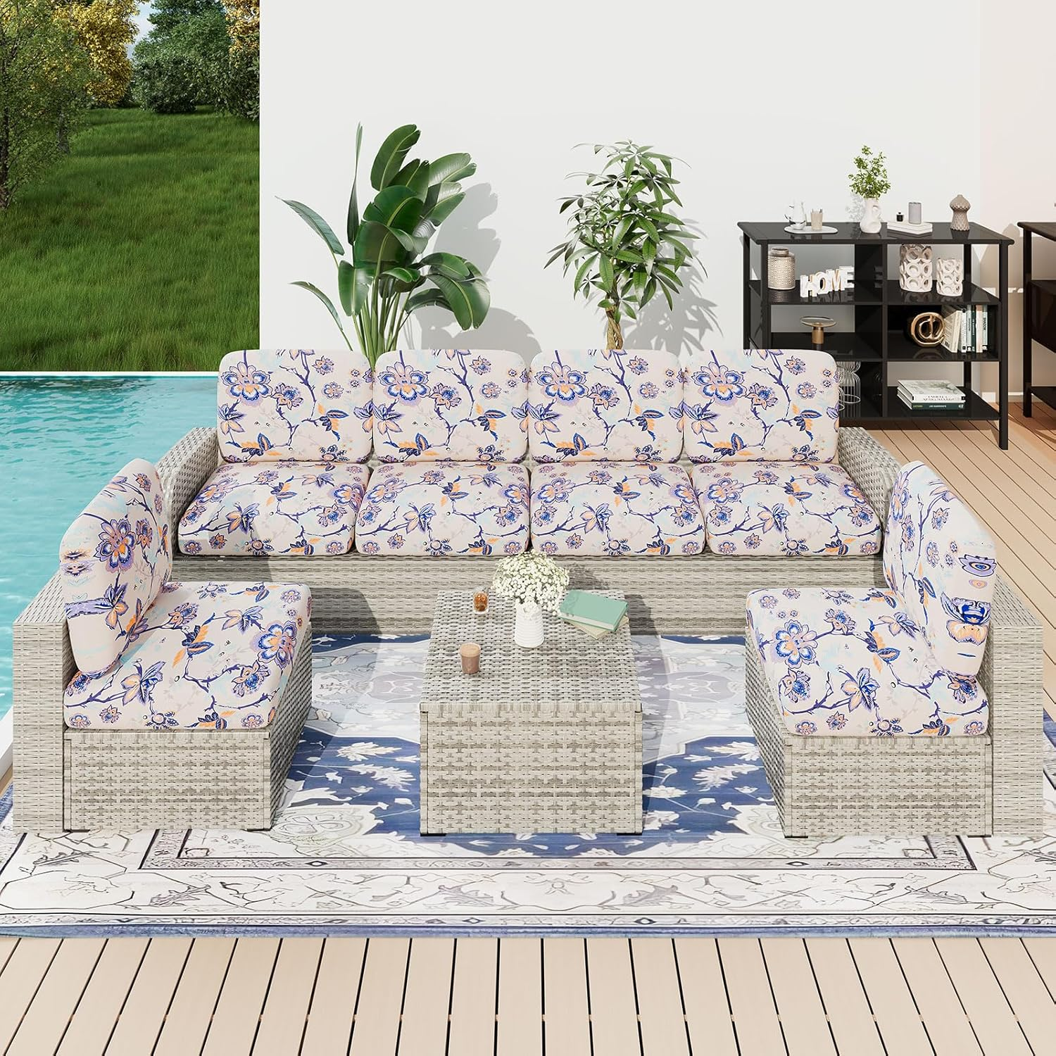 Hyha Printed Couch Cushion Covers, Floral Sofa Covers Washable for Cushion Couch, Stretch Pattern Outdoor Cushion Covers for Patio Furniture with Elastic Bottom(Back Cover L, Vintage Flower)