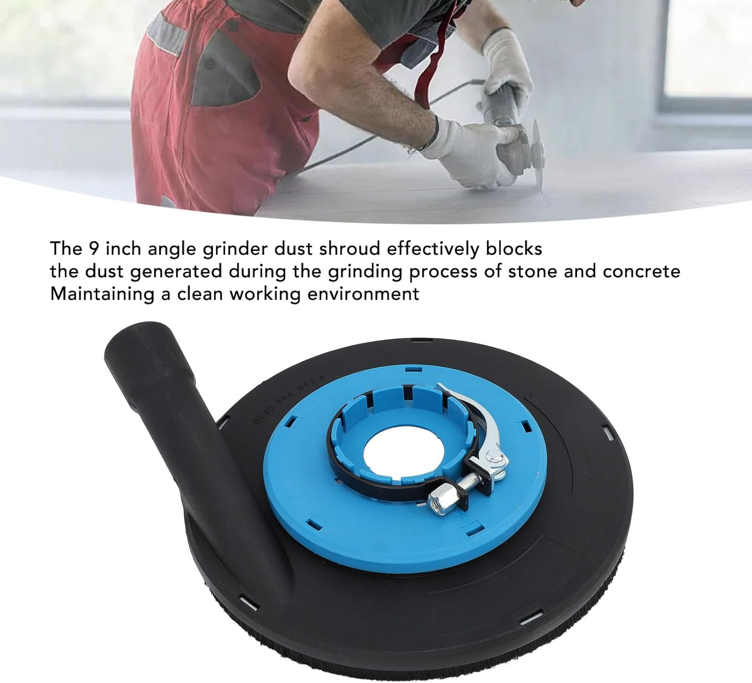 9 Inch Angle Grinder Dust Shroud, Safe and Reliable Efficient Filtration Polishing Surface Grinding Dust Shroud for Stone, Floor, Concrete, Blue Black image number 5