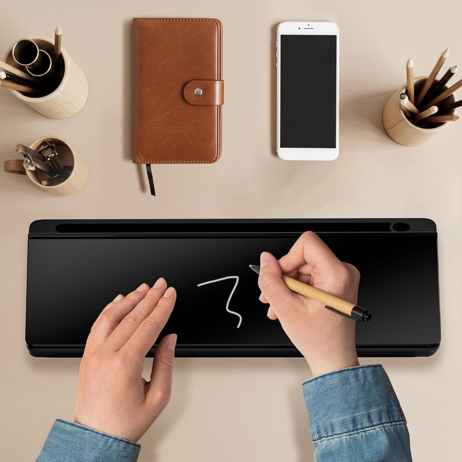 Mumoo Bear Desktop Whiteboard, Dry Erase Board Computer Keyboard Stand with Marker, Desk Organizers with Accessories for School, Home and Office Supplies (Black) image number 4