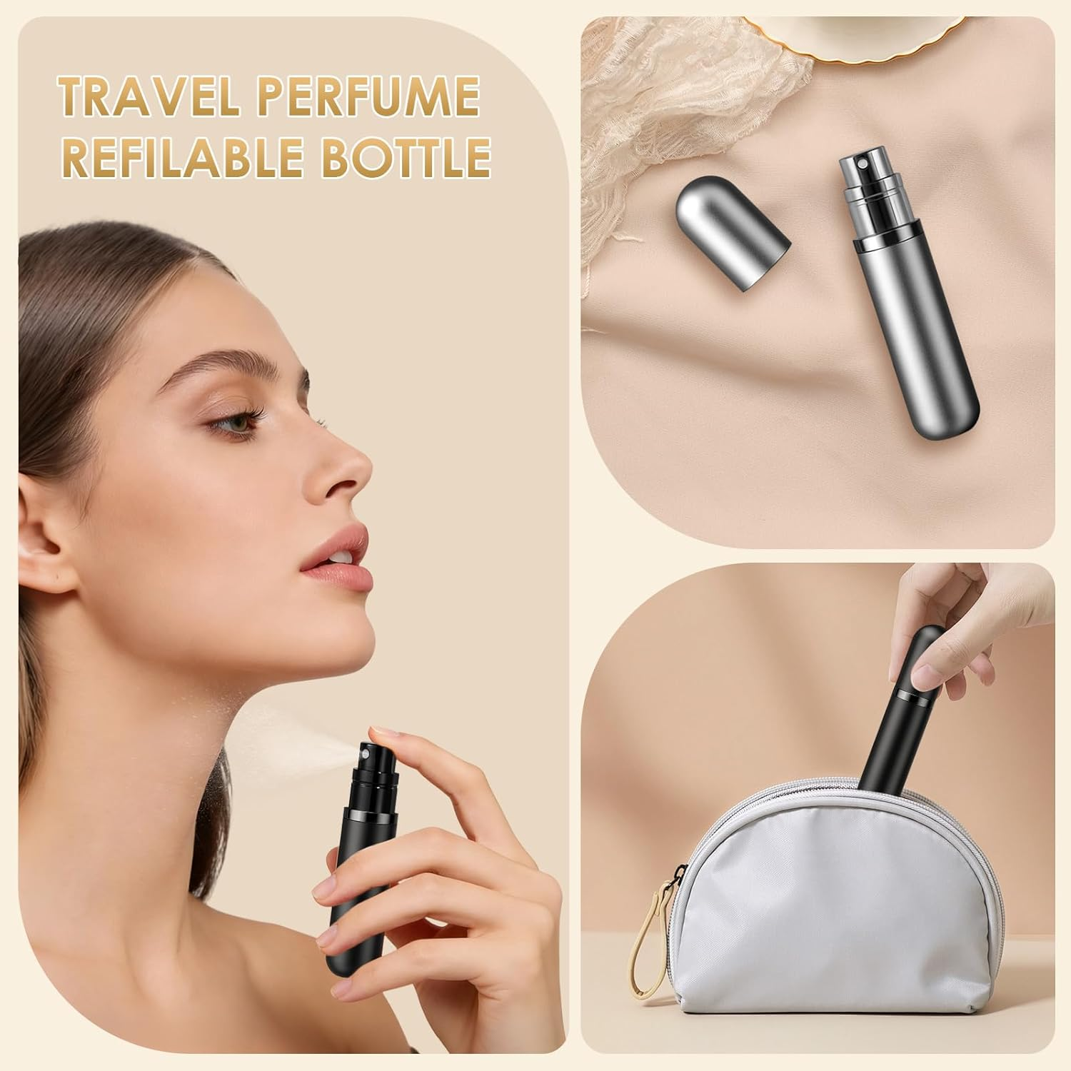 JOOMOKO Perfume Atomiser, Perfume Travel Bottle 5Ml Atomiser Spray Bottle, Refillable & Travel Size Perfume Spray Bottle Easy to Refill Cologne Dispenser for Women and Men（Black＆Grey） - Black＆Gold image number 6