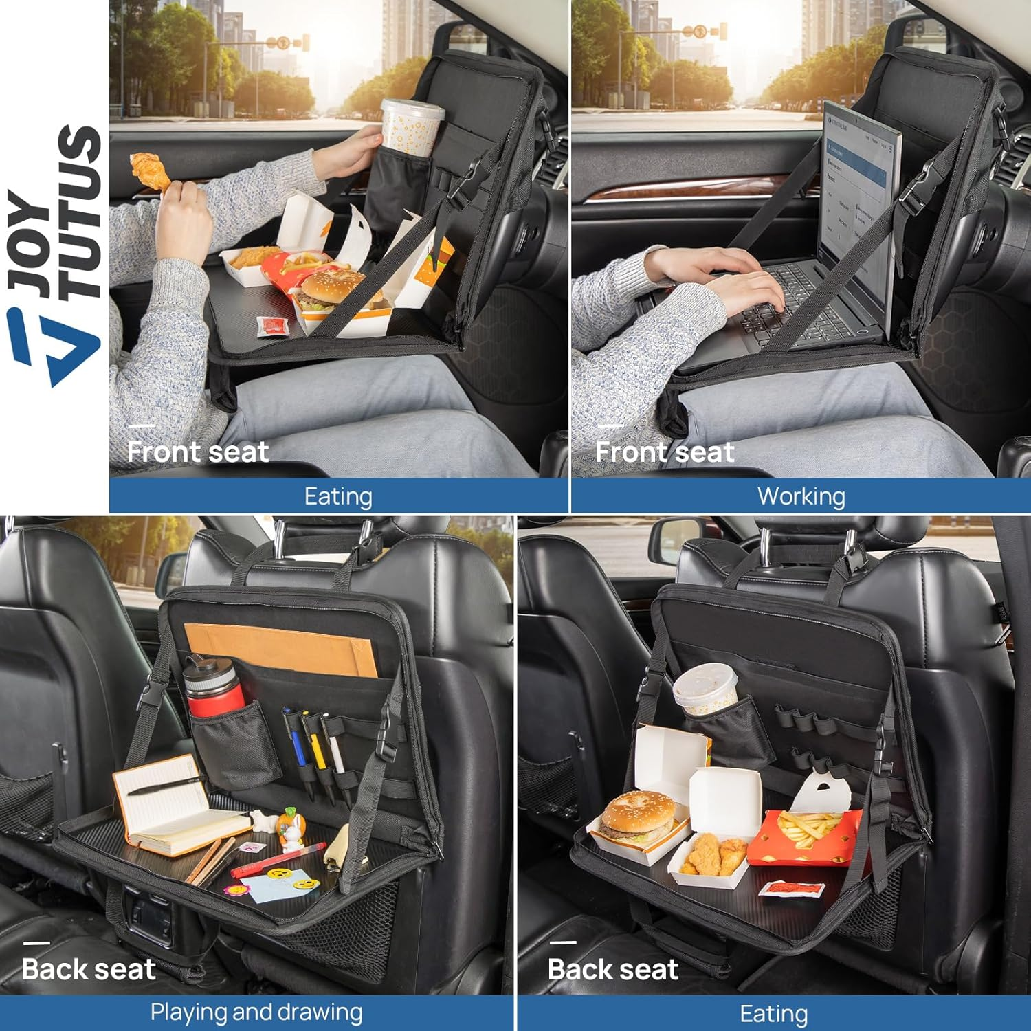 JOYTUTUS 3 in 1 Steering Wheel Eating Tray, Car Back Seat Laptop Desk, Multifunctional Office Bag, Car Work Table for Writing, Car Organizer for Kids, Commuters, Family - Blue image number 3