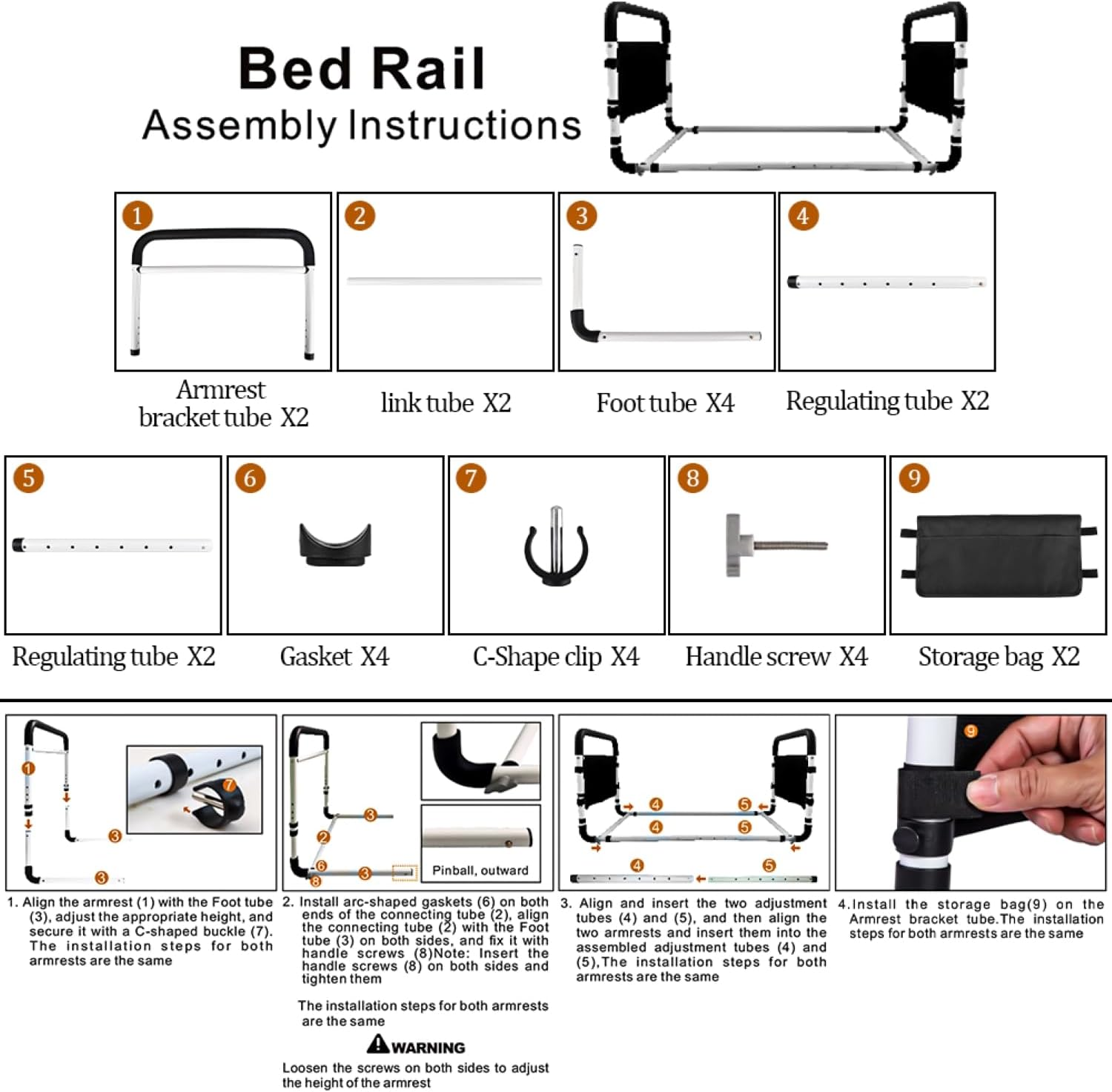 Bed Rail for Elderly Adults,Adjustable Bed Rail Supports,With 2 Storage Pocket,Supports up to 300 Lb,For Elderly Adults, Fits Queen, Full & Twin Beds. image number 5
