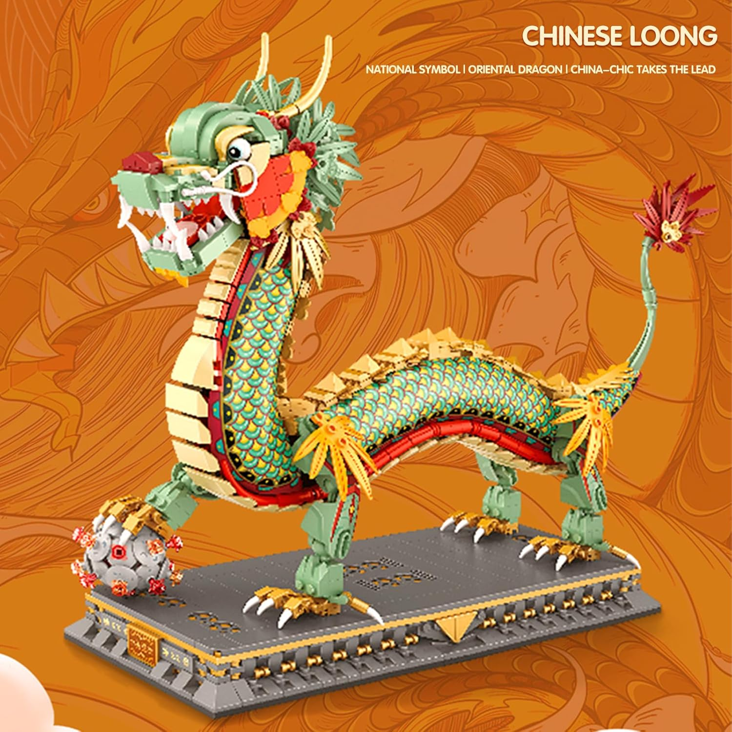 Toymart Lucky Dragon Building Blocks Set Toys (1416PCS) &ndash; Chinese Mythology Mini Bricks Model with Display Base | Cultural Collectible DIY Gift image number 1