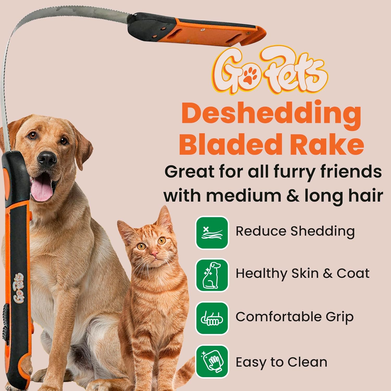 Gopets Deshedding Blade Dogs Cats Adjustable Professional Quality Grooming Tool Reduce Shedding 95%. 14 in Comb Rake Effective Fast Brush image number 5