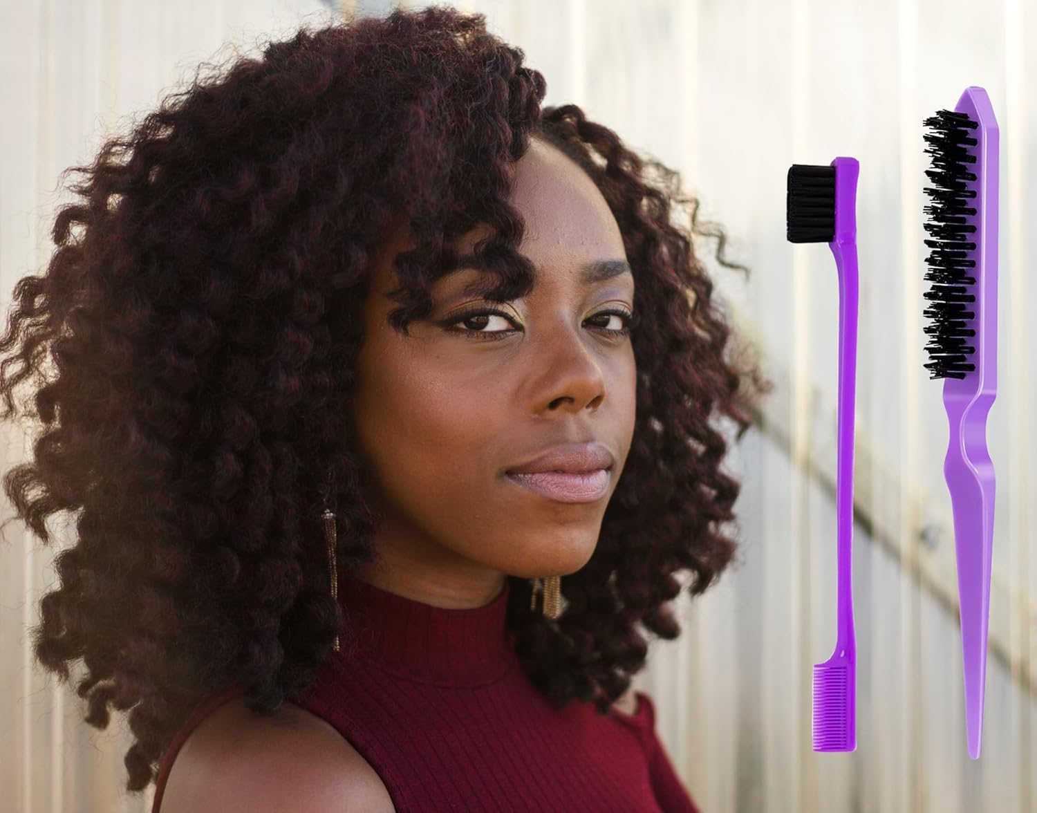 Hair Styling Comb Set 3PCS, Teasing Hair Brush, Rat Tail Comb Edge Brush, Hair Tail Tools for Women Girls Kids Braiding Backcombing Styling (Purple) image number 1