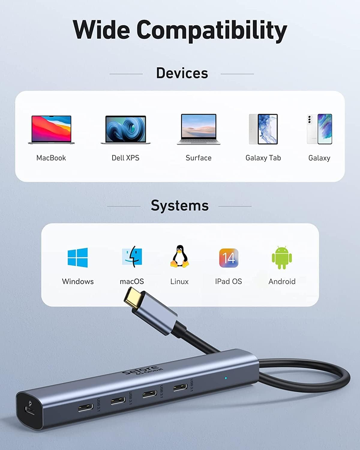 10Gbps USB C Hub, 5 Ports USB C Splitter with 100W Power Delivery, USB C to USB C Hub Multiport Adapter for Laptop, USBC Hub for Macbook Pro/Air M2 M1, Ipad, Dell, HP, Samsung,Etc(Not Support Monitor)