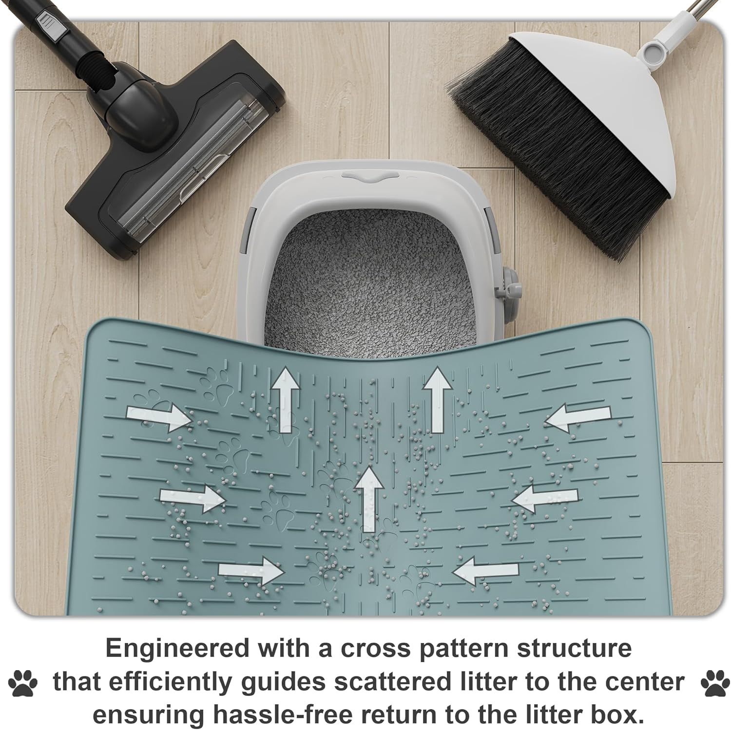 OHMO Premium Silicone Cat Litter Tray Mat, 60 X 40 Cm, Waterproof and Bpa-Free, Cat Litter Tray Mat, Easy to Clean and Keeps Your Home Clean (Light Blue) - Lightblue image number 6