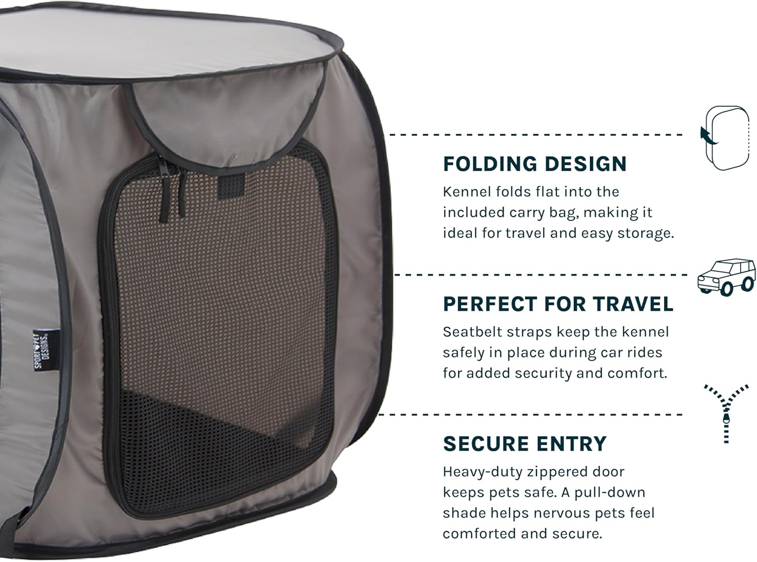 Sportpet Designs Large Pop Open Kennel, Portable Cat Cage Kennel, Waterproof Pet Bed, Carrier Collection