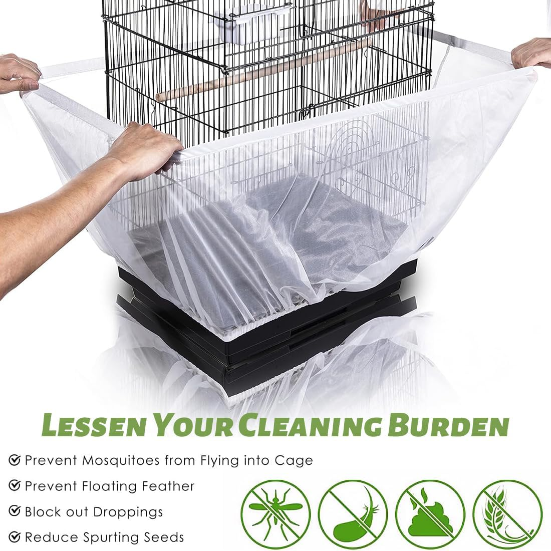 XYTAHDM Bird Cage Cover, Bird Cage Seed Catcher, Universal Bird Cage Seed Catcher, Protective Net for Bird Cage, Cover Rock Guard for round Square Cages image number 5