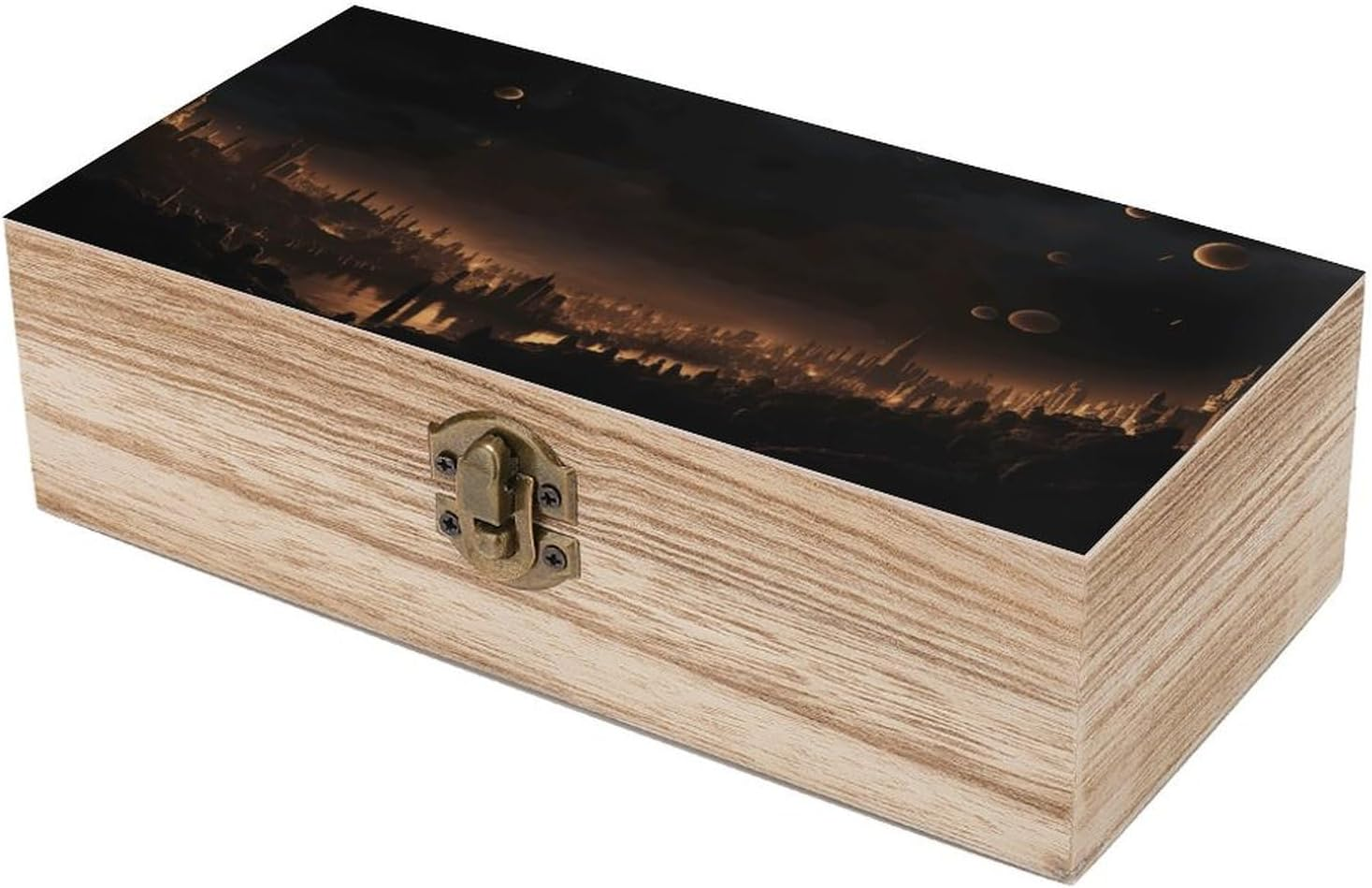 City in the Dark Wooden Box Wood Wedding Keepsake Boxes with Lids Small Decorative Boxes Lightweight Wooden Memory Storage Box for Crafts Keepsakes Jewelry Photo Letter Storage image number 5