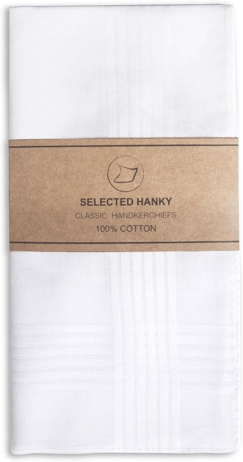 Selected Hanky Men'S Cotton Handkerchief with Stich 12 Pieces