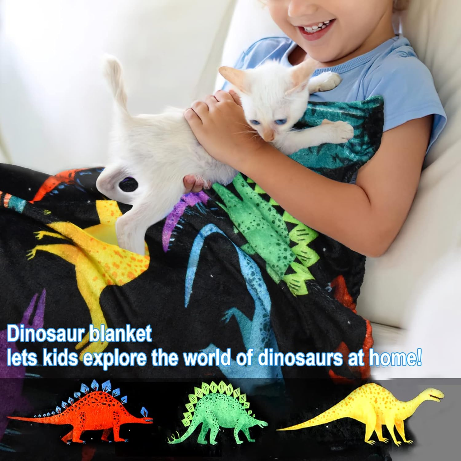 Kids Dinosaur Throw Blanket for Boys Girls, Cute Dinosaurs Blanket for Sofa Bedroom Living Room - 40X50 Inches Black Blanket Dino Perfect Kids Gifts for Boys Girls Christmas Birthday Gift