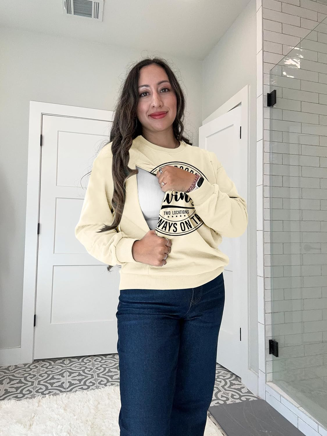 UNIQUEONE Women Nursing Sweatshirts for Breastfeeding - Friendly Zipper Maternity Sweater Long Sleeve Mama Pullover Tops image number 4