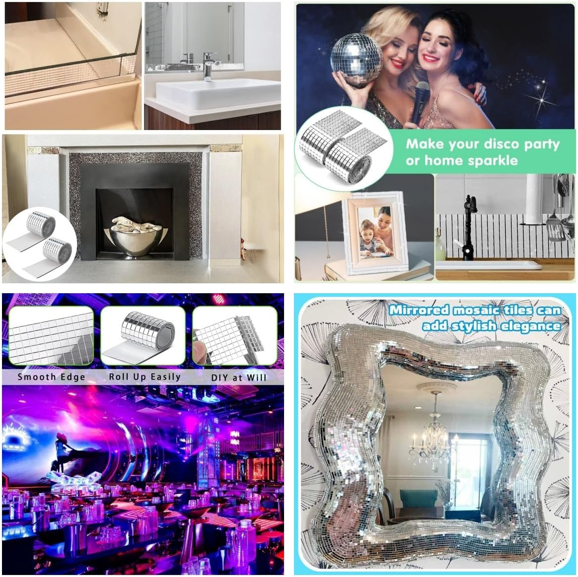 Mosaic Tiles, 3200 Pcs 5 X 5 Mm Self Adhesive Disco Tiles, Square Mirror Mosaic Stickers Decals for Interior Decoration, DIY Crafts, Home Decoration, Card Making, Art Collage and Disco Ball Projects &hellip; - Silvery image number 2