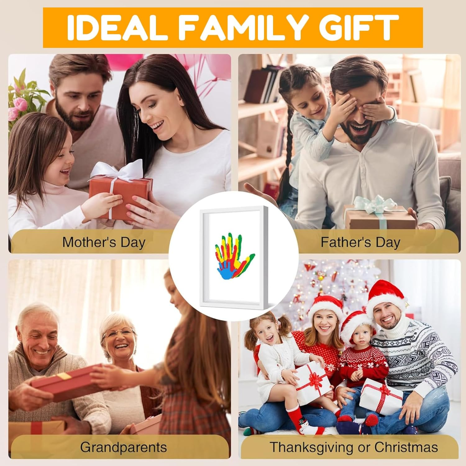 RIKONDA Family Handprint Art Kit with Display Frame - DIY Memory Keepsake for Parents, Grandparents & Baby'S First Craft (6 Non -Toxic Paints, 33X23Cm Frame, 820G) image number 4