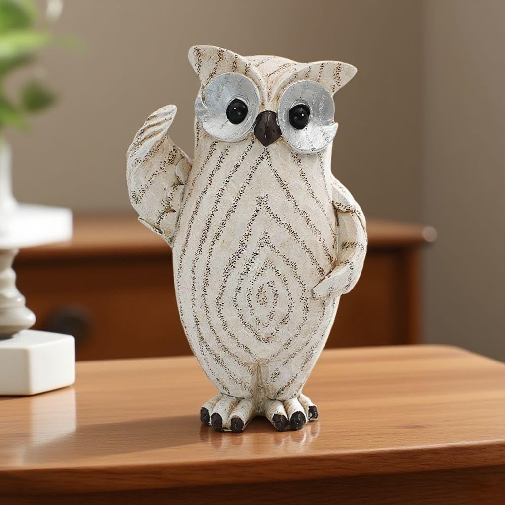 Decorative Owl Figurine, Owl Statue for Home Decor Accents, White Resin with Spiral Pattern, Boho Home Decor Ornament for Shelves Bookcase TV Cabinet and Entryway (Small) image number 5