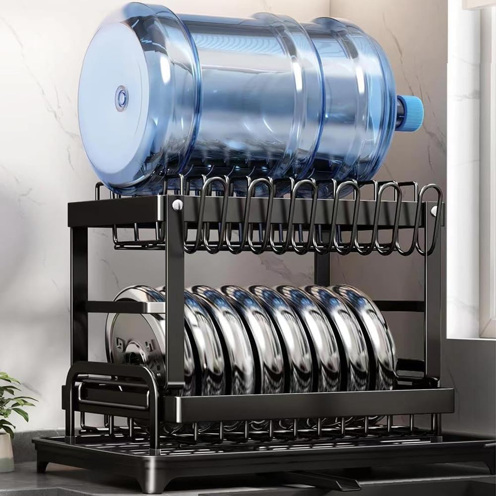 Dish Drying Racks for Kitchen Counter Large Capacity Double-Layer Dish Drying Rack - with Knife/Utensil & Cutting Board Holder, Drainage Tray image number 3