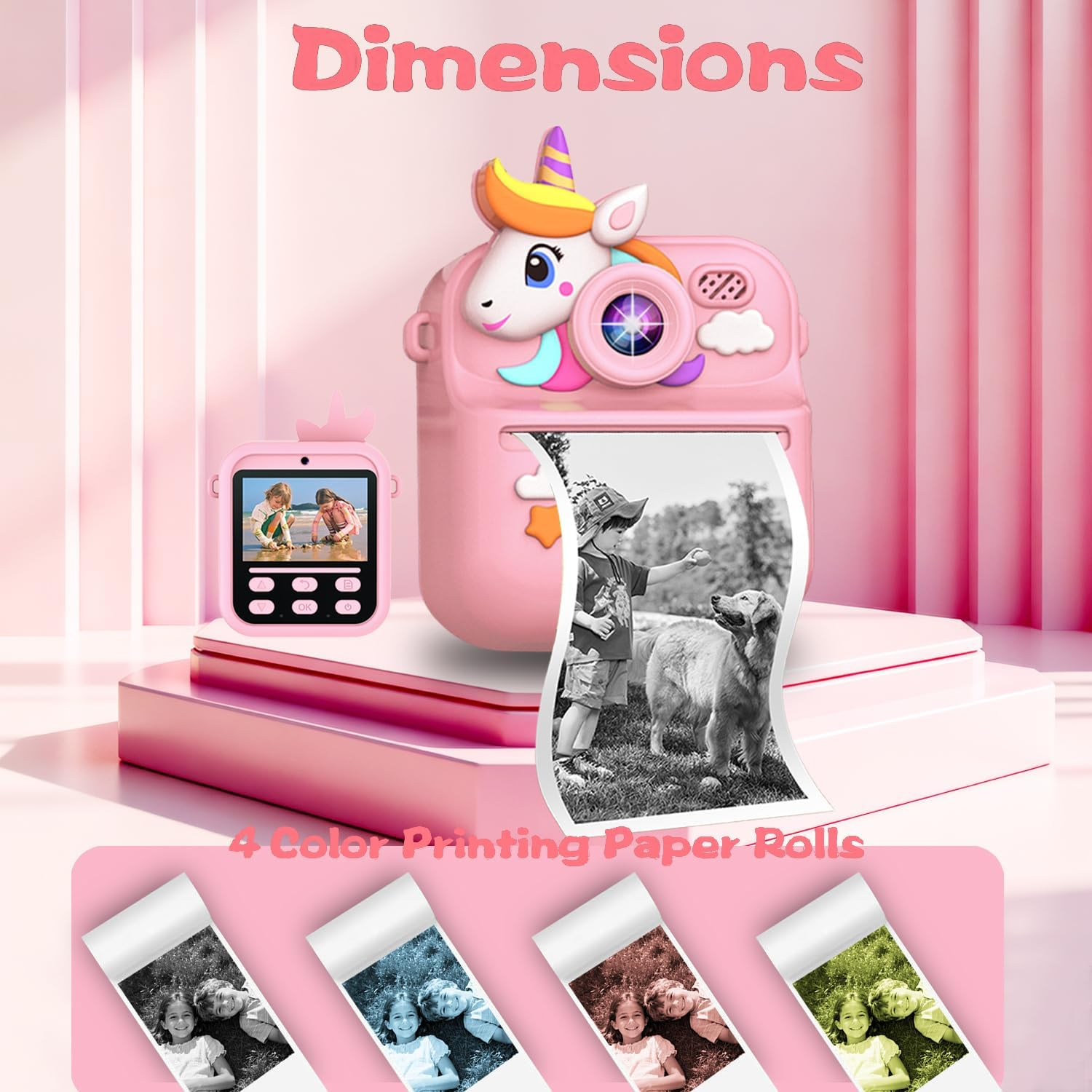 AILRINNI Kids Camera Instant Print 4-Color Print 1080P Kids Digital Camera | for Toddler with 180&deg;Flip | with Protective Case | 32GB Card | 4 Rolls Photo Paper | 4 Color Pens | 5 Games image number 5