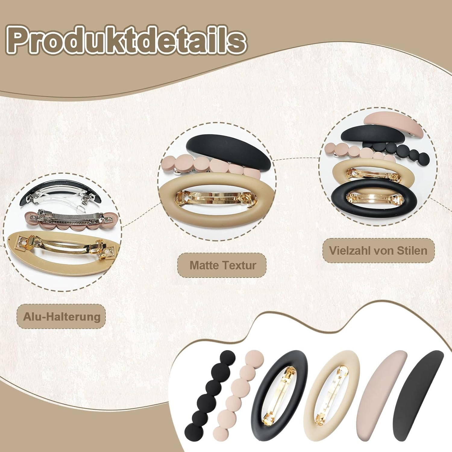 ZOCONE Pack of 6 Women'S French Hair Clips Ellipse Classic Automatic Hair Clips for Hair Clips Women'S Thin Thick Hair (3 Matte Styles) image number 1