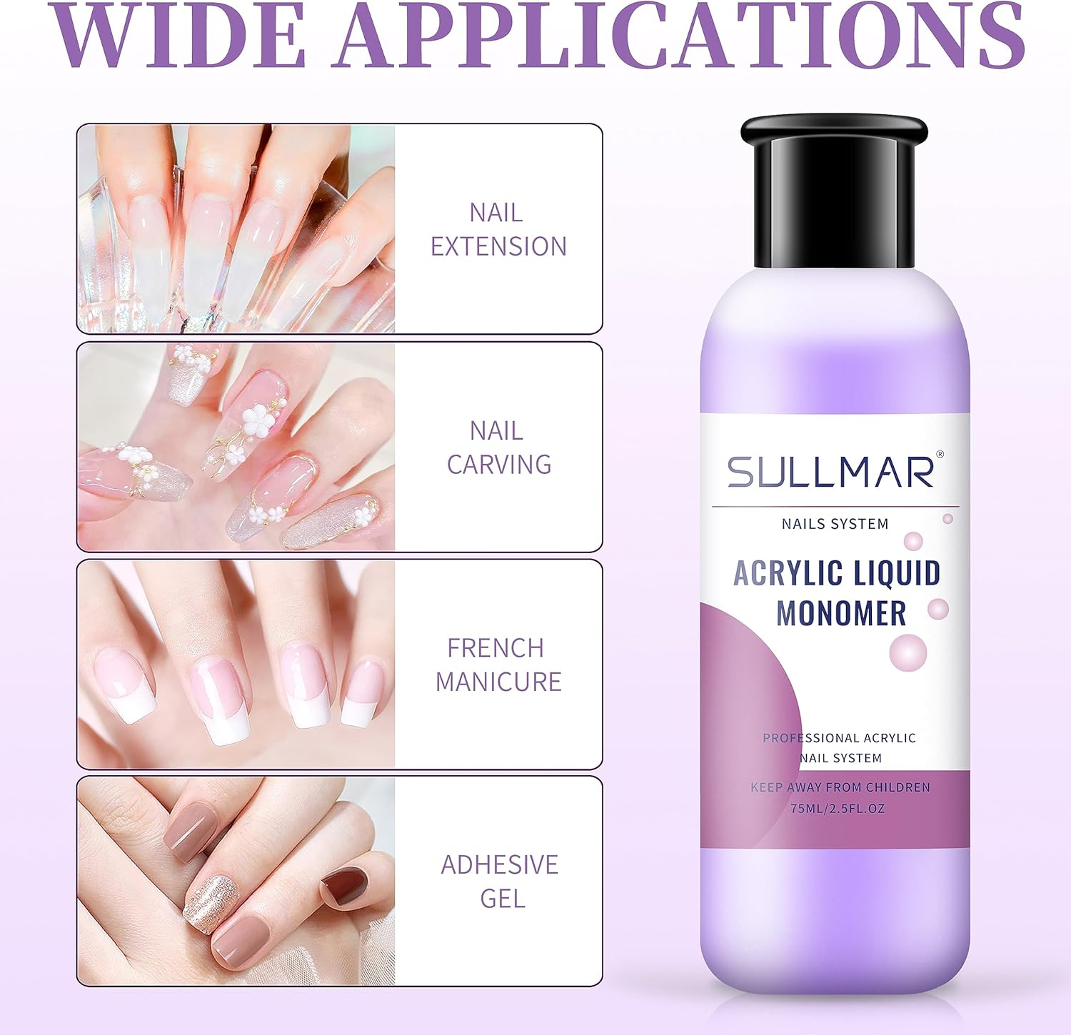 SULLMAR Acrylic Monomer Liquid 75Ml 2.5FL.OZ & Nail Brush Cleaner 75Ml 2.5FL.OZ for Acrylic Nails image number 3