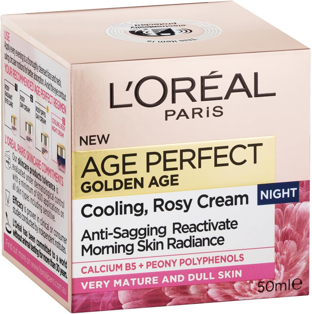 L'Or&eacute;al Paris Night Cream, Radiant Rosy Skin, for Mature to Dull Skin, Enriched with Calcium B5 and Peony Polyphenols, Age Perfect Golden Age, 50Ml image number 6