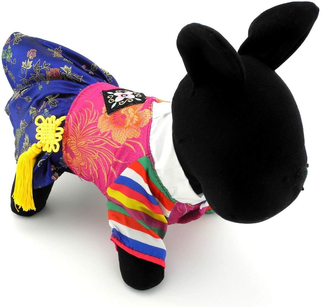 SELMAI Korean Traditional Hanbok Dog Costume for Small Dog Cat Puppy Holidays Dress Embroidered Silk Girl M image number 5