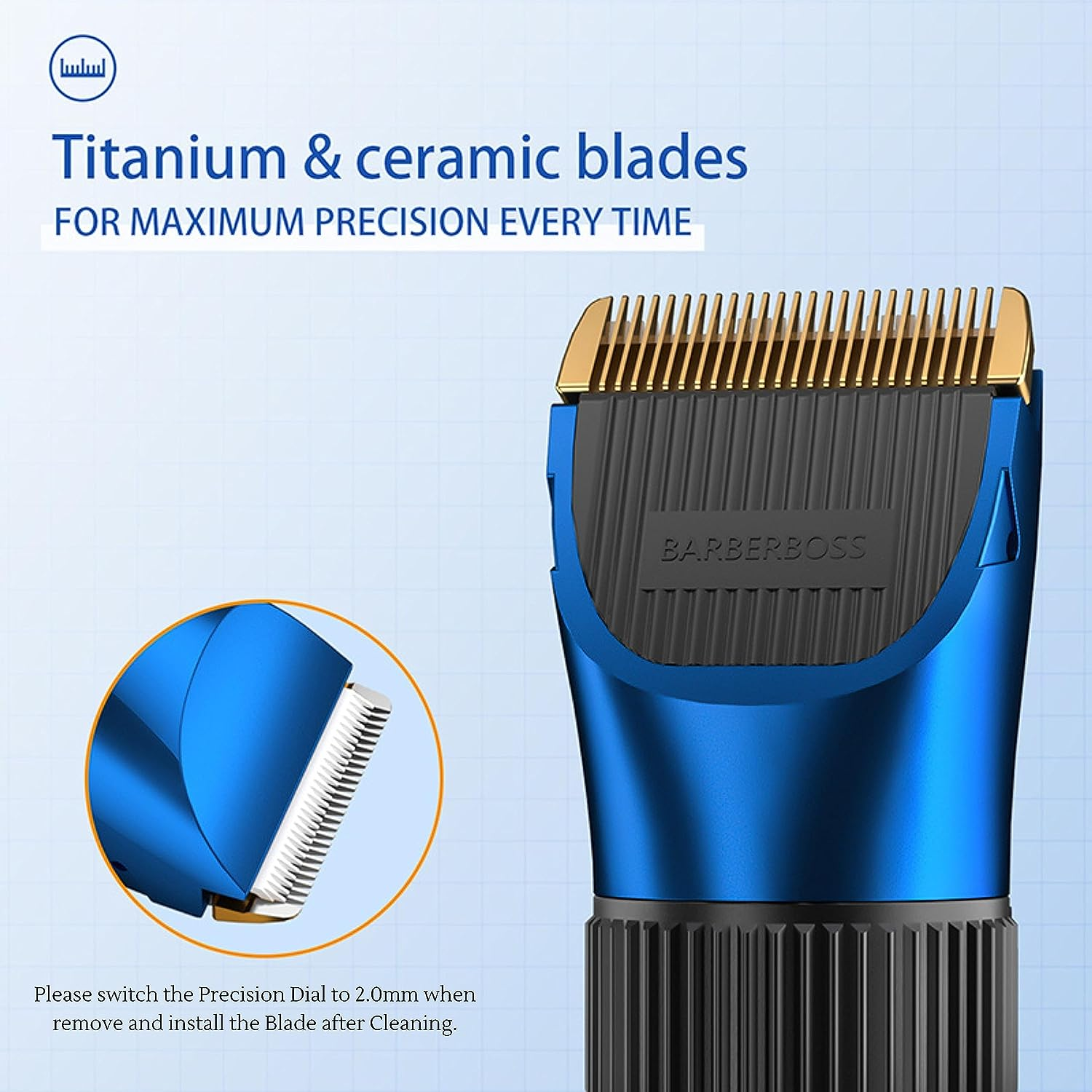 Barberboss Wireless Self Sharpening Beard and Hair Trimmer Waterproof with Ceramic Blades LED Display Quick Charge and 8 Color Comb Attachments QR-2082