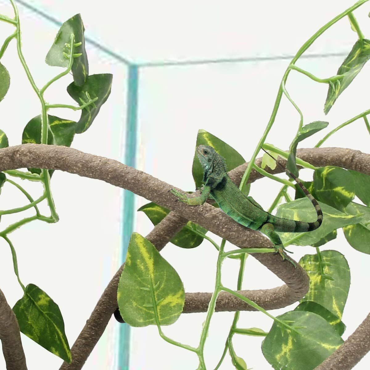 Artificial Tree Vine Lizard Chameleon Snake Climbing Vine with 2M Long Decorative Leaves, Rattan Climbing Plant for Pet Enclosure, Crawler Habitat Fake Vine with Suction Cups, Suitable for Reptile Ter image number 4