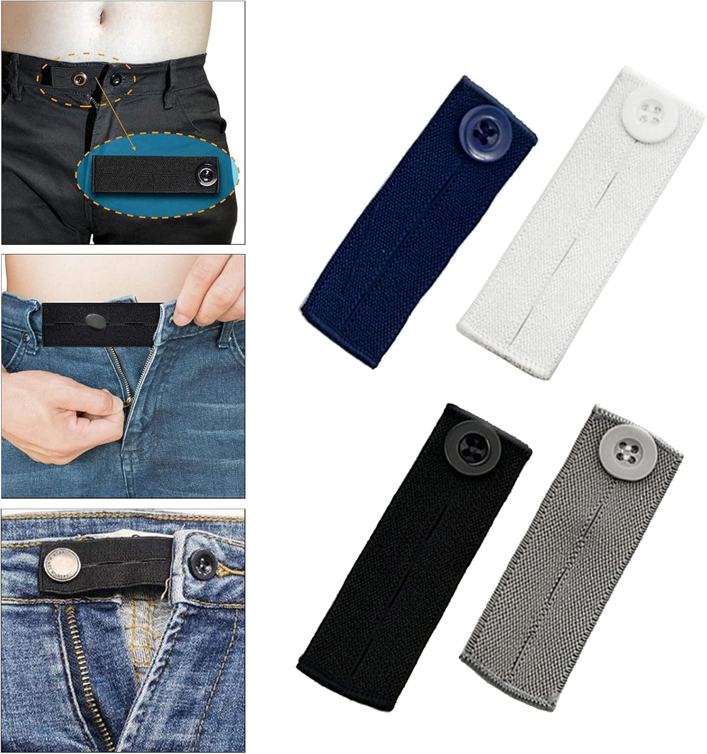 Oshhni 4 Pcs Elastic Waist Extenders,Adjustable Waistband Expanders for Men and Women,Jeans Pants Button Extender Set (4 Colors) image number 3