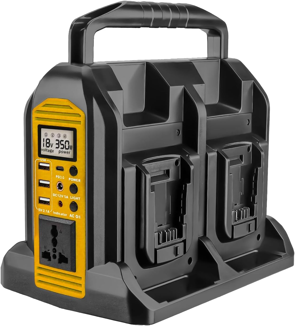 350W Pure Sine Wave Power Inverter Compatible with DEWALT 18V Battery,4-Slot Portable Generator with 3 USB-A, 1 USB-C and LED Display, DC 18V to AC 230V Converter for Outdoor, Camping, Home, Workship image number 4