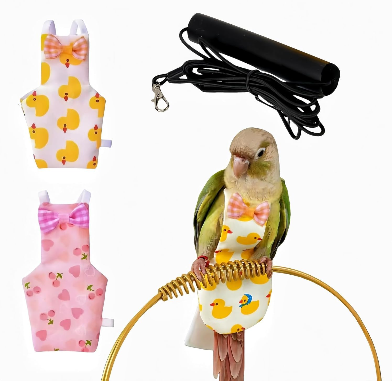 2 Pcs Bird Diapers Flight Suits Diapers with Flying Leash Reusable Parrot Nappy with Waterproof Inner Layer (Pink+Yellow, L, Count, 1) image number 5