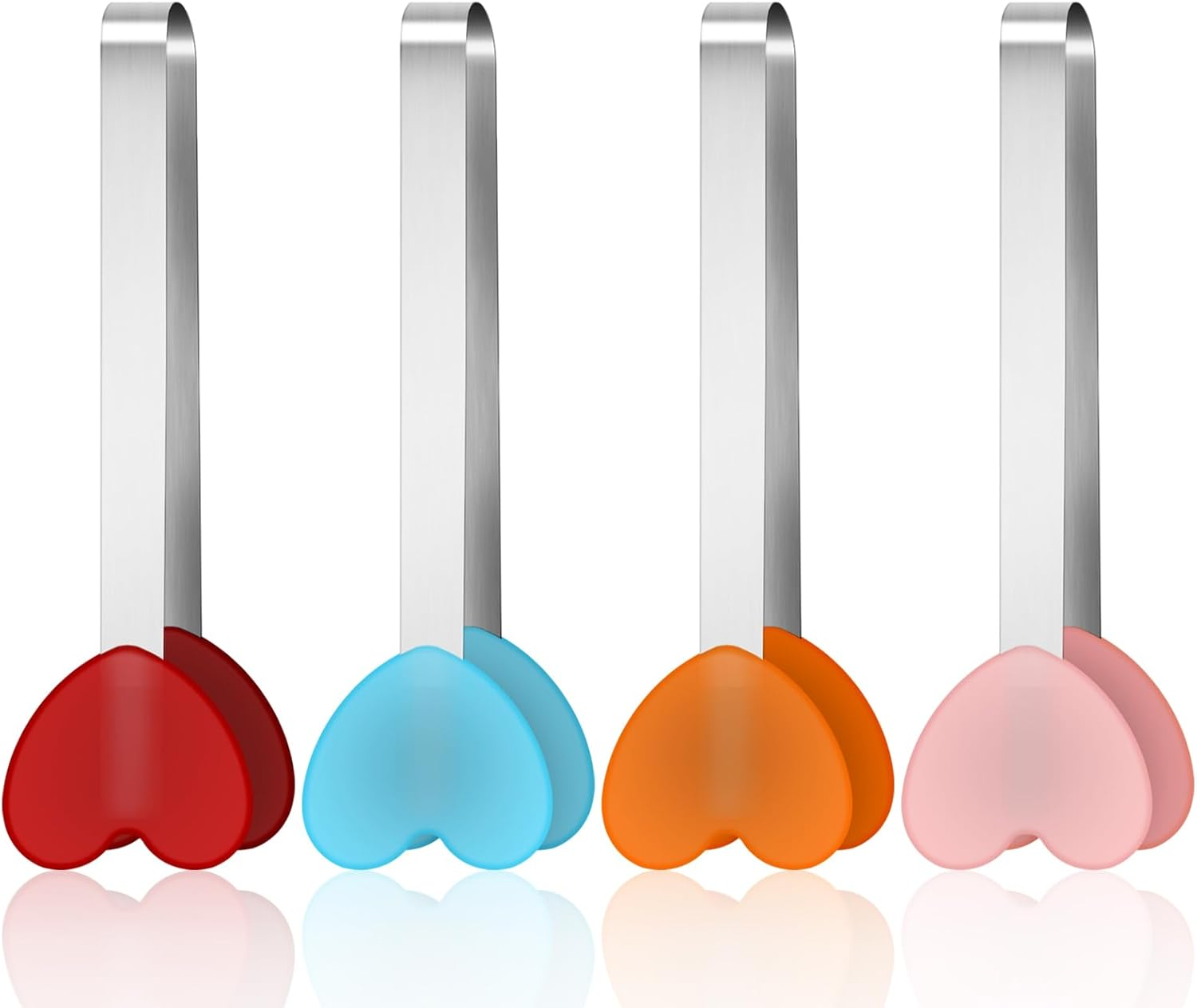 Little Serving Tongs, 4 PCS Heart Shape Kitchen Small Tongs for Ice Cube, Fruits, Sugar, Barbecue, Kitchen Gadgets (12.5Cm/4.92In) image number 2