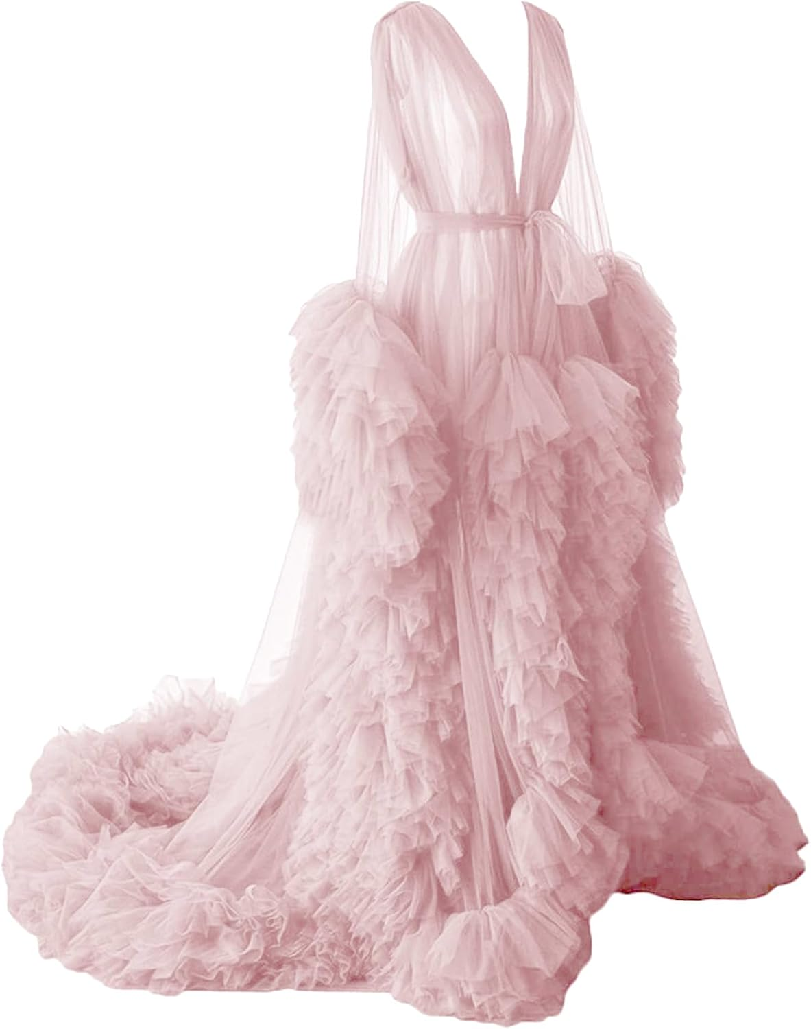 Tianzhihe Women'S Tulle Robe Puffy Maternity Photoshoot Bridal Lingerie Bathgown Dressing Gown Sheer Long