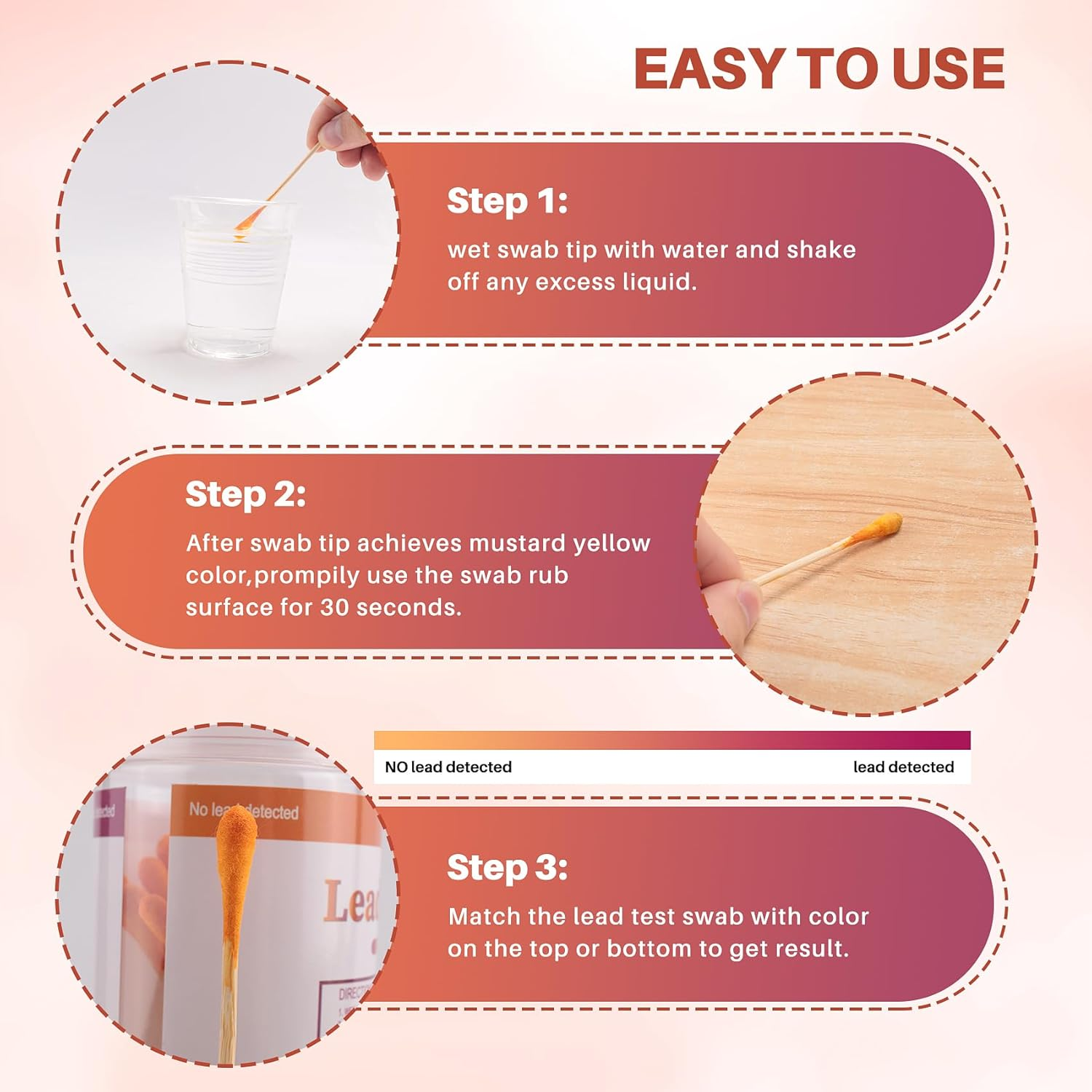 Lead Testing Swab, 10 Pcs Home Use Lead Test Kit, Lead Check Swab for All Painted Surfaces, Dishes, Metal, Wood, Toys, Test Results in 30 Seconds, Bag Packaging image number 6