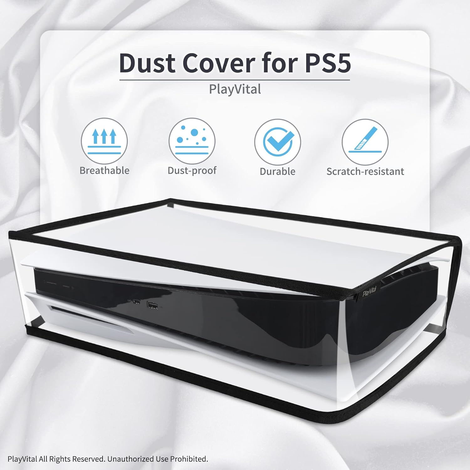 Playvital Horizontal Dust Cover for Ps5, Dust Guard for Ps5 Console, anti Scratch Waterproof Cover Sleeve Console Digital Edition & Disc Edition - Transparent - Black image number 6