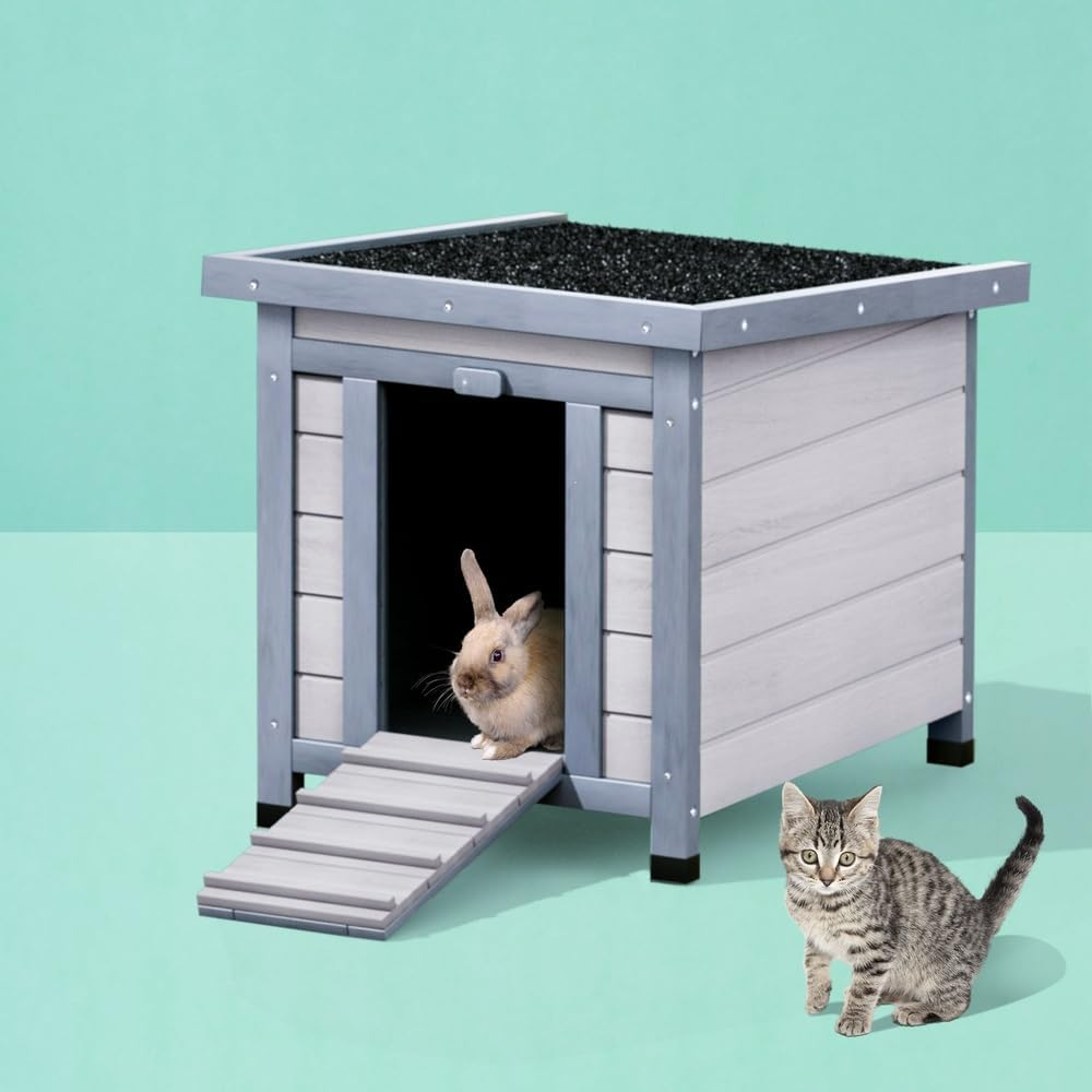 I.Pet Rabbit Hutch Outdoor Cat House Wooden Shelter Condo Small Enclosure Indoor image number 1