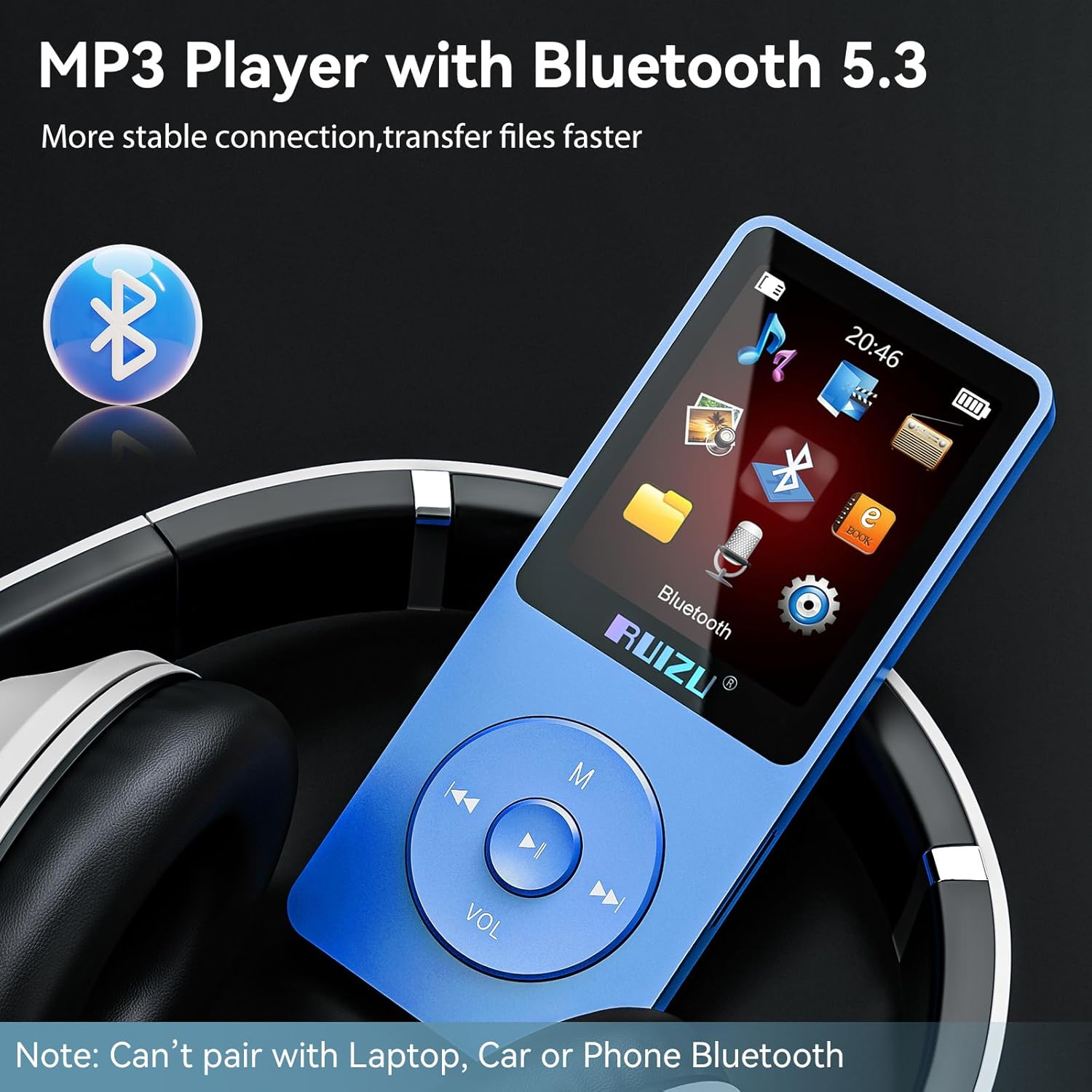 RUIZU 64GB MP3 Player with Bluetooth 5.3, 1.8 Inch Screen, 30Gram, Portable Music Player for Sports Running, FM Radio, Voice Recorder, Digital Audio Shuffle Playback, Support 128GB Micro SD Card, Blue image number 6