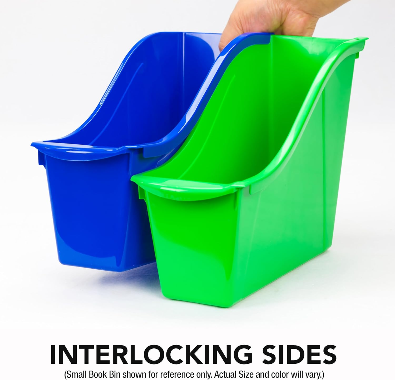 Storex Large Book Bin, Interlocking Plastic Organizer for Home, Office and Classroom, Green, 6-Pack (71104U06C)