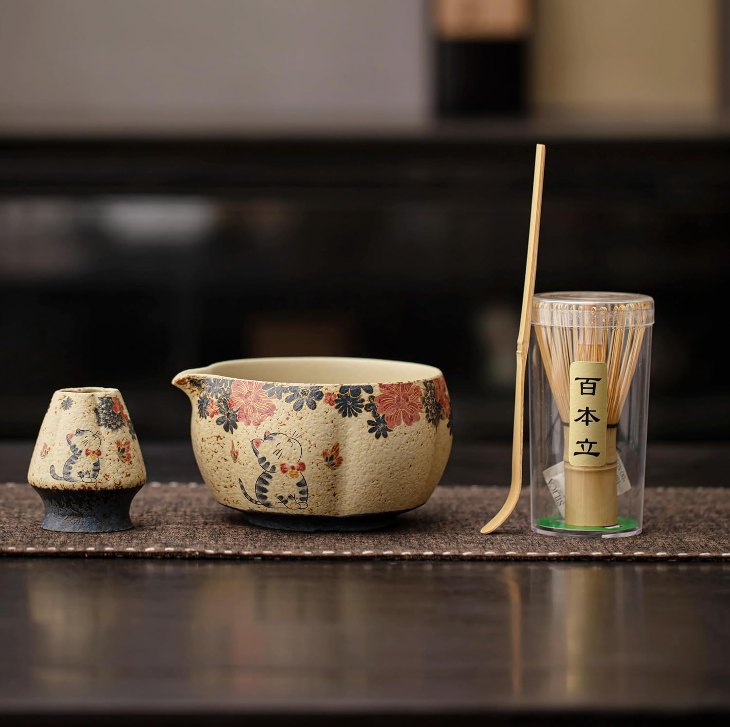 ECOMUSE Matcha Bowl Set, 18.6 OZ, Matcha Bowl Featuring Oriental Aesthetics with Handmade Ceramic Bowl, Ceramic Whisk Holder,Whisk,Scoop​, 4Pc Matcha Set for Lovers & Gift Giving image number 3