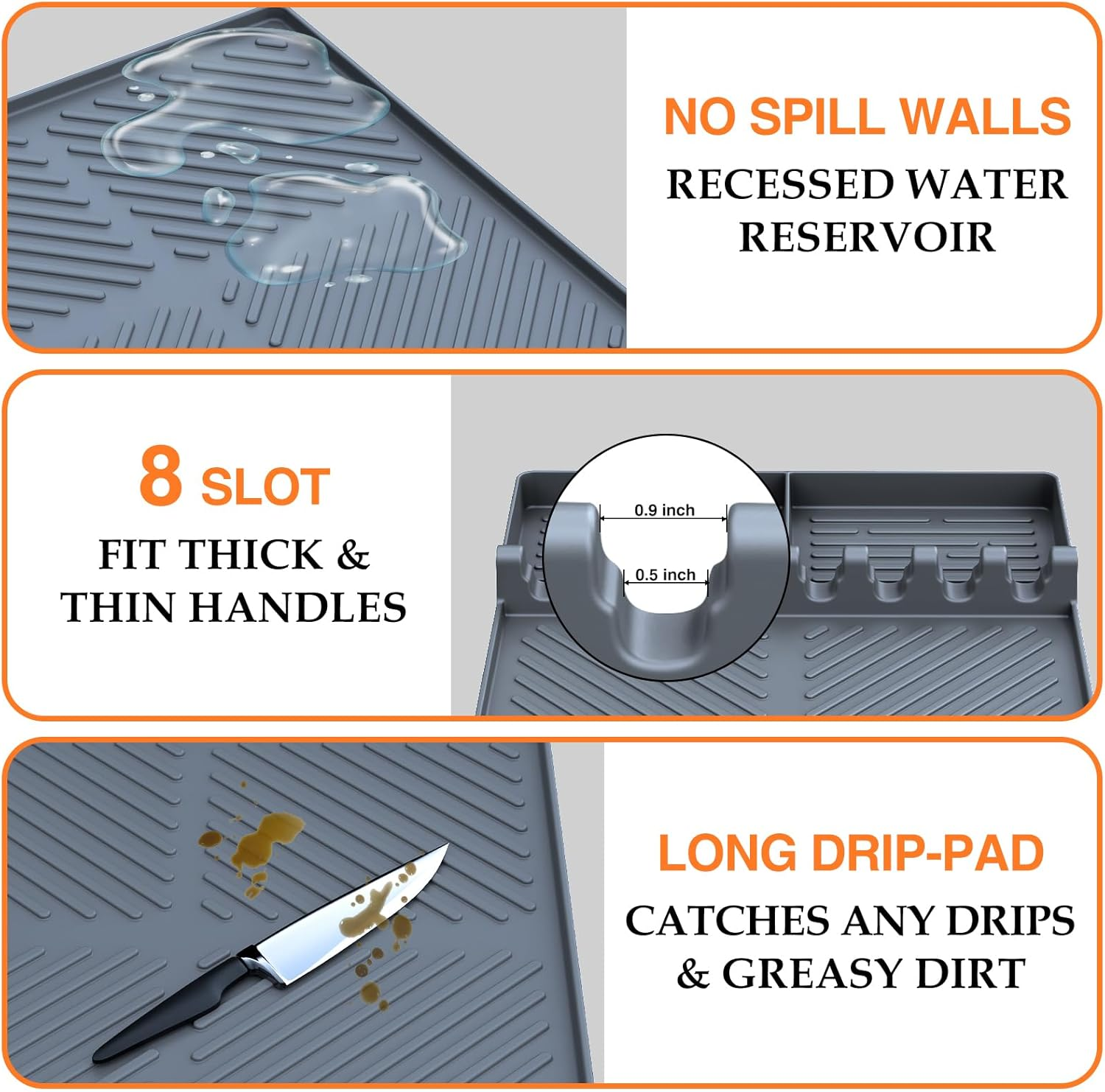 Silicone Griddle Tools Mat for Blackstone, Griddle Accessories Side Shelf Mat Grill Pad with Drip Pad (Grey) image number 3