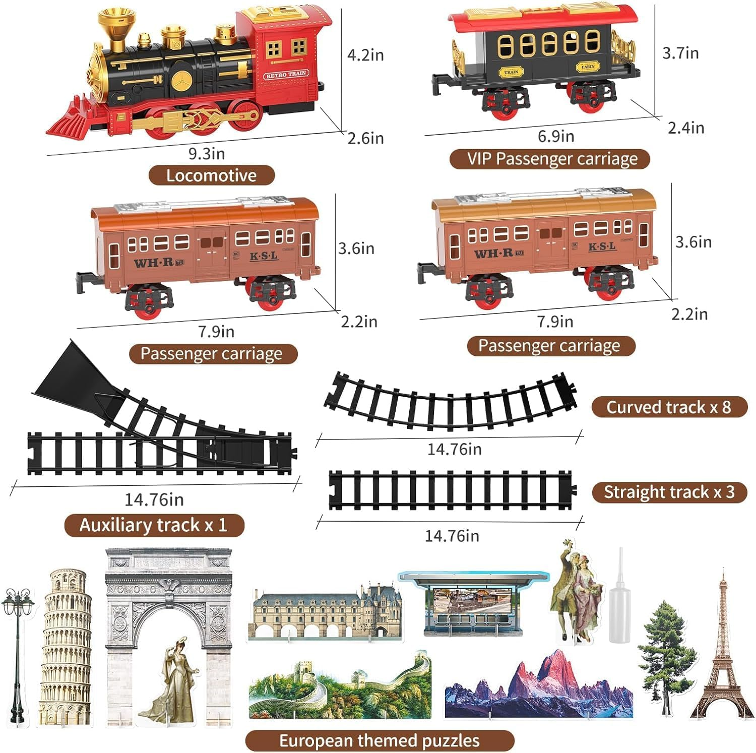 Train Sets with Steam Locomotive Engine, Cargo Car and Tracks, Battery Powered Play Set Toy W/Smoke, Light & Sounds, for Kids, Boys & Girls 3 4 5 6 7 Years Old