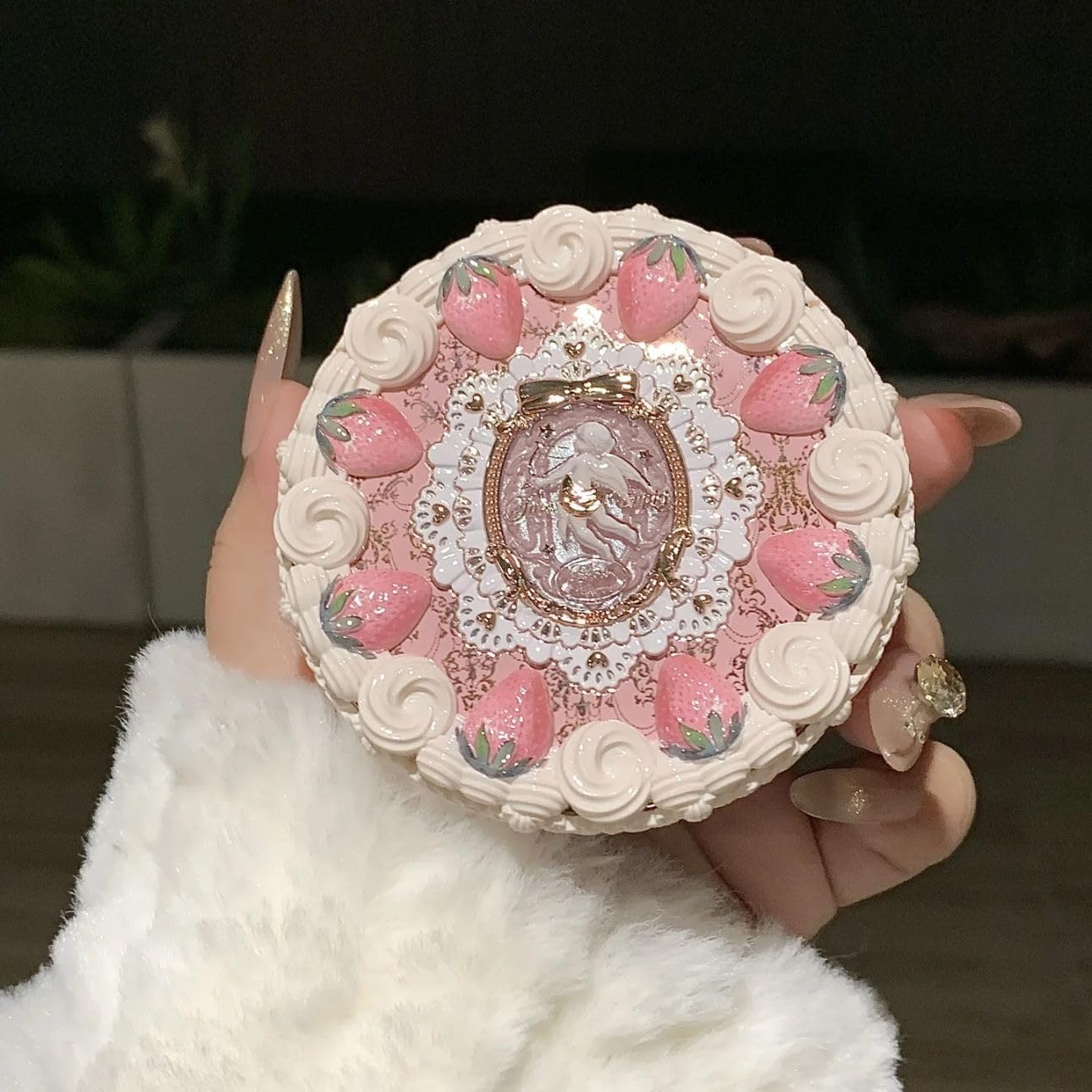 Flower Knows Strawberry Cupid Collection Pressed Powder Mineral Makeup Powder Foundation with Concealer & Finishing Vegan (C01, S)