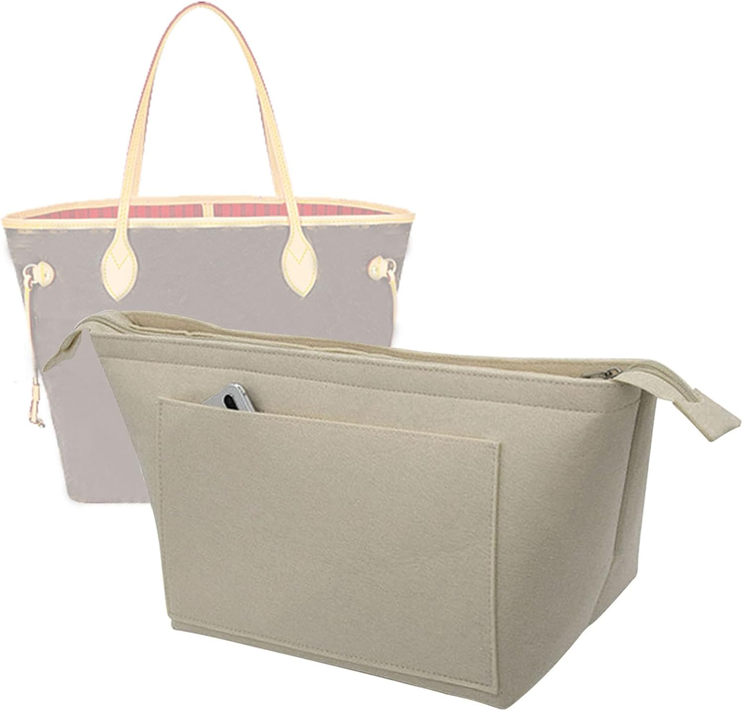 Lckaey Purse Insert Organizer for Neverfull Pm Mm Gm Bag Liner Shaper Purse Kit Insert 1070Beige-M