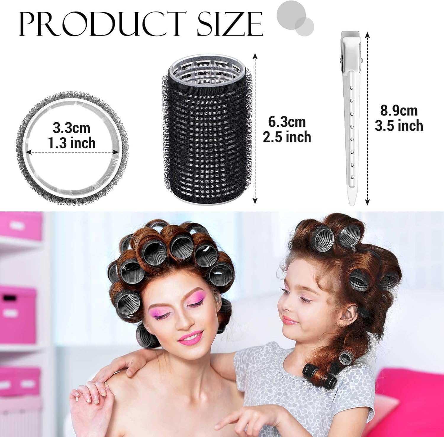 Hair Curlers Rollers, 12Pcs Hair Rollers Hair Curlers Self Grip Holding Rollers with 12 Pcs Hair Clips for Long Medium Short Thick Fine Thin Hair Bangs Volume - Black image number 4